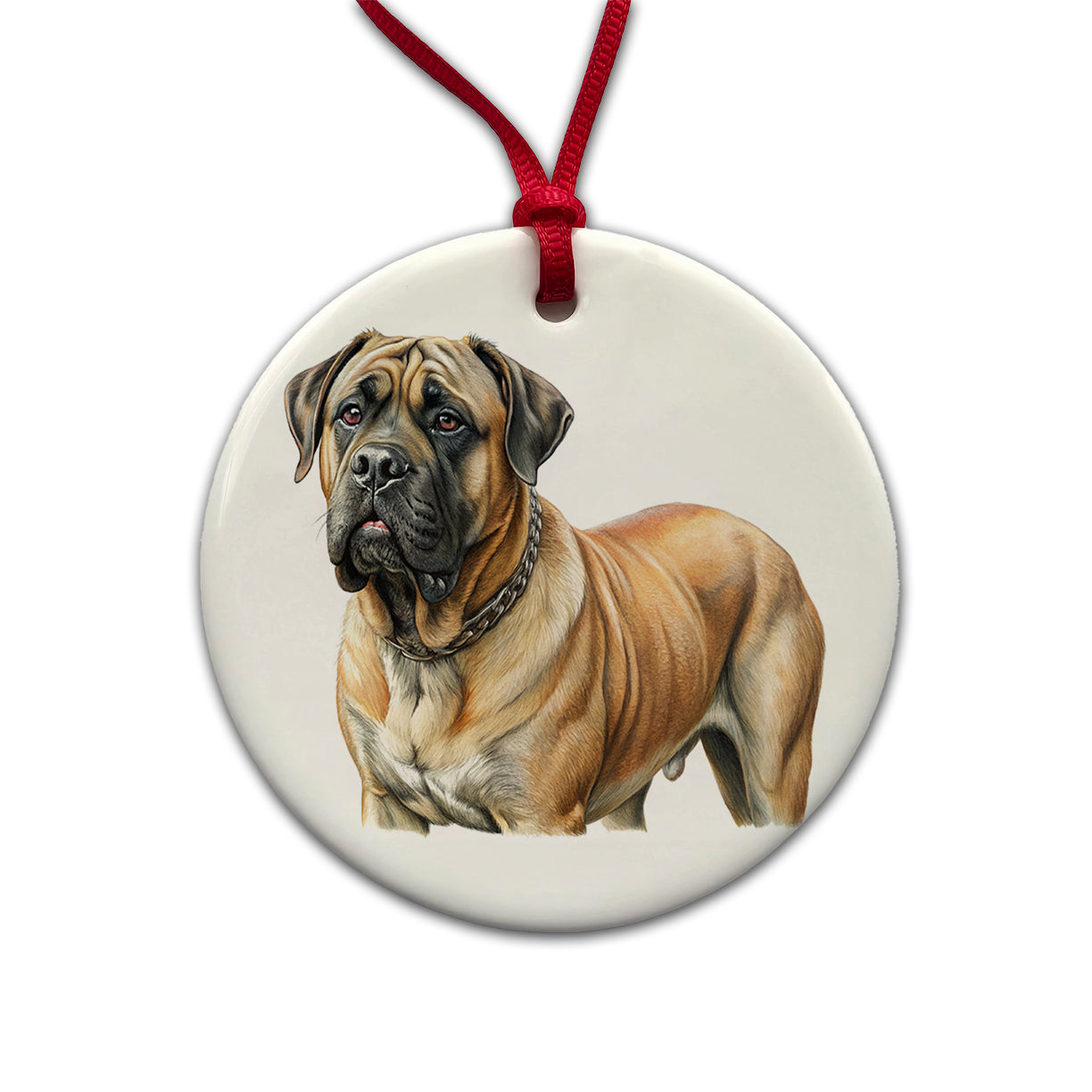 Mastiff Dog Illustration Round Ceramic Holiday Christmas Tree Ornament