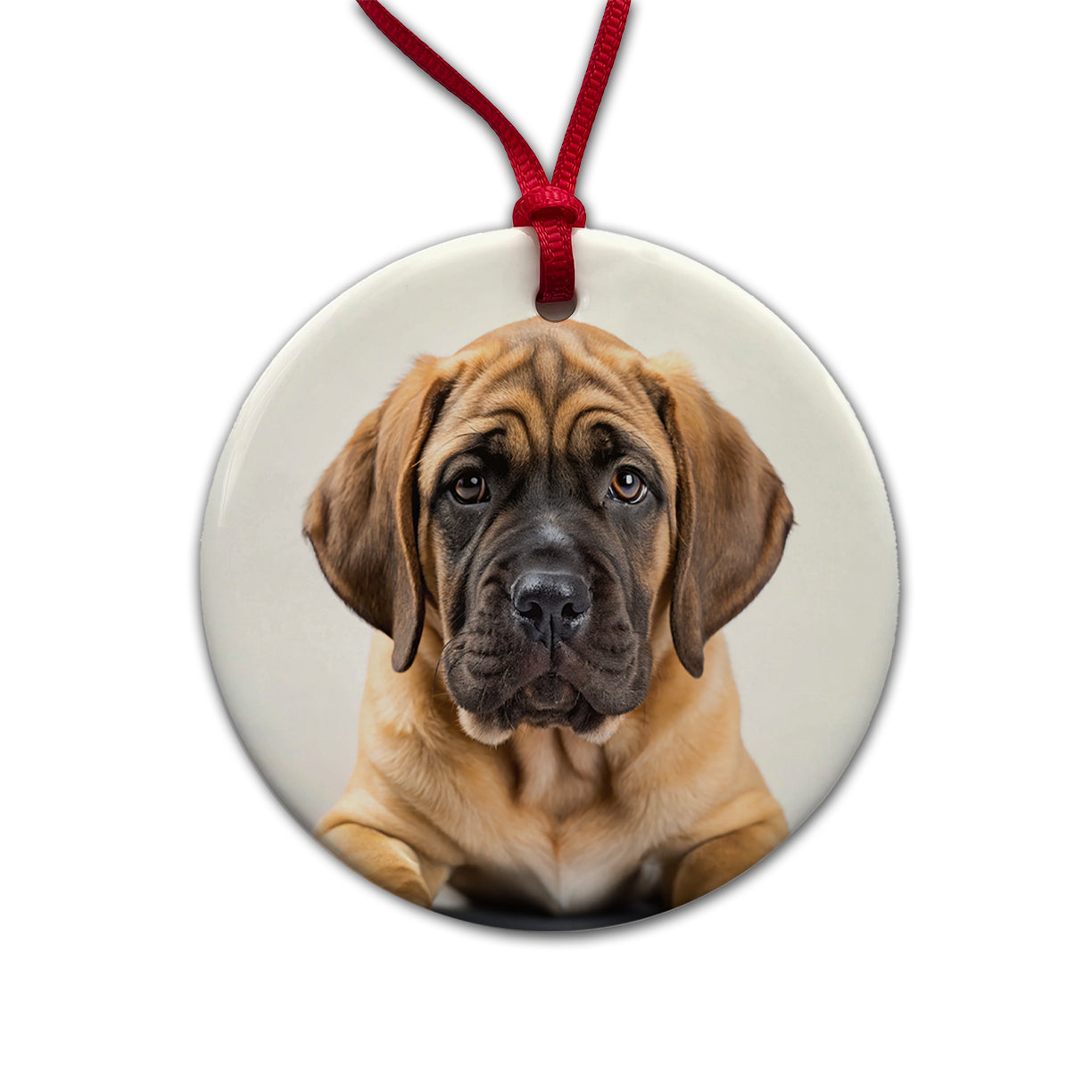 Mastiff Dog Puppy Photo Round Ceramic Holiday Christmas Tree Ornament