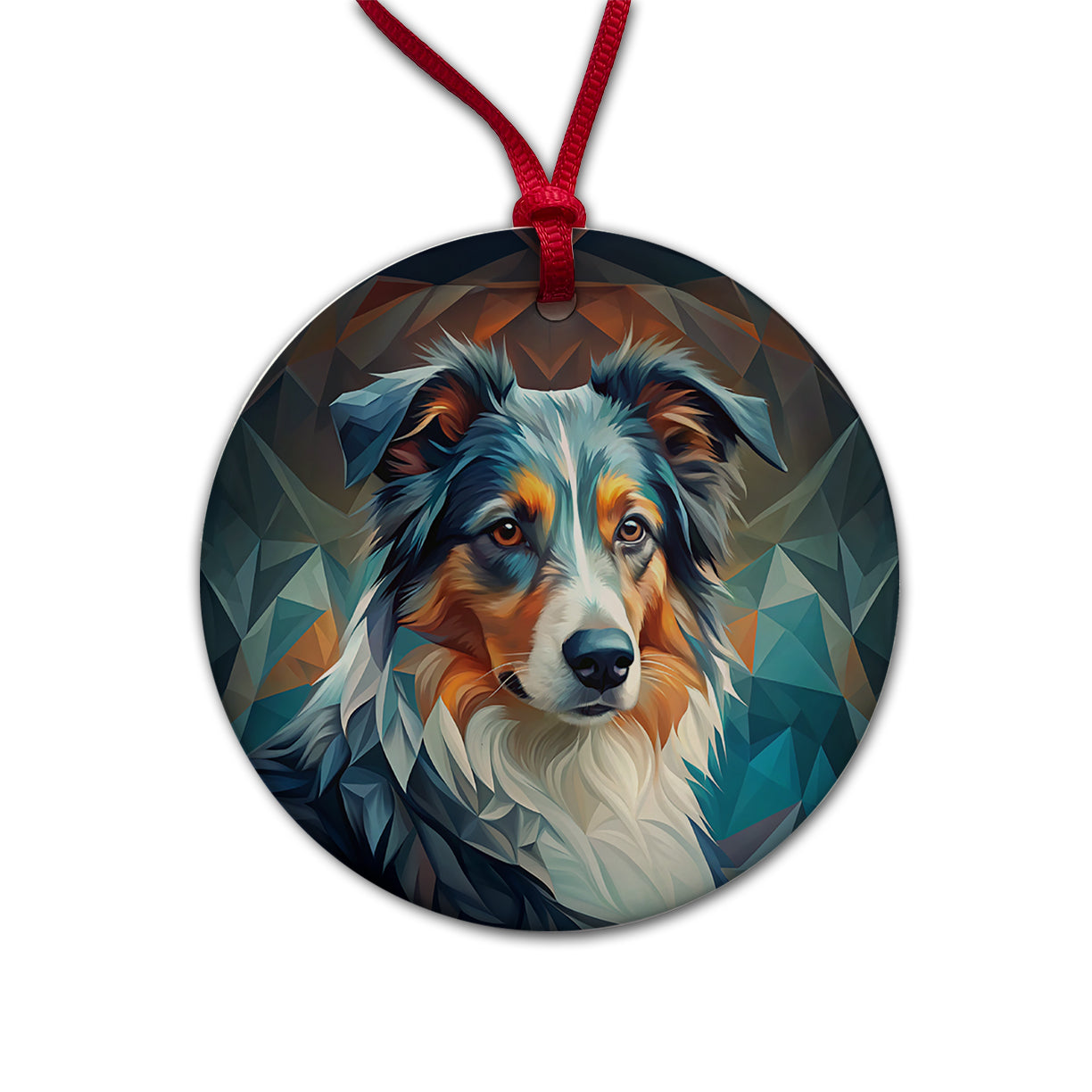 Miniature American Shepherd Dog Abstract Stylized Art Round Ceramic Holiday Christmas Tree Ornament