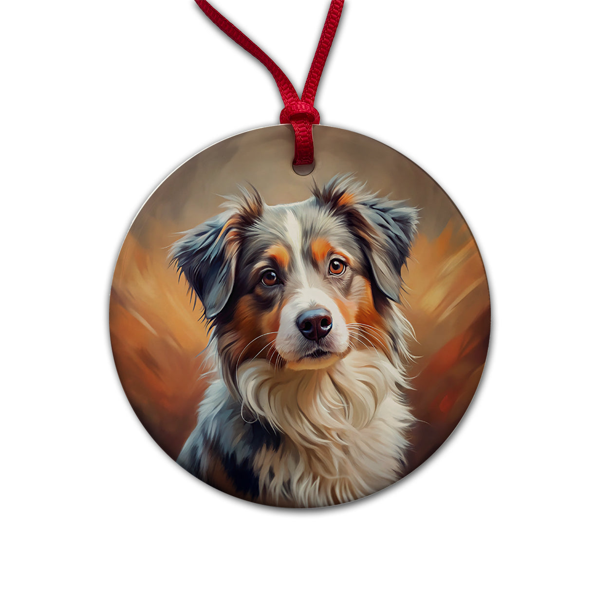 Miniature American Shepherd Dog Expressionism Art Round Ceramic Holiday Christmas Tree Ornament