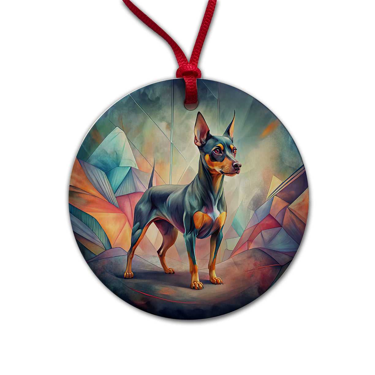 Miniature Pinscher Dog Contemporary Art Round Ceramic Holiday Christmas Tree Ornament
