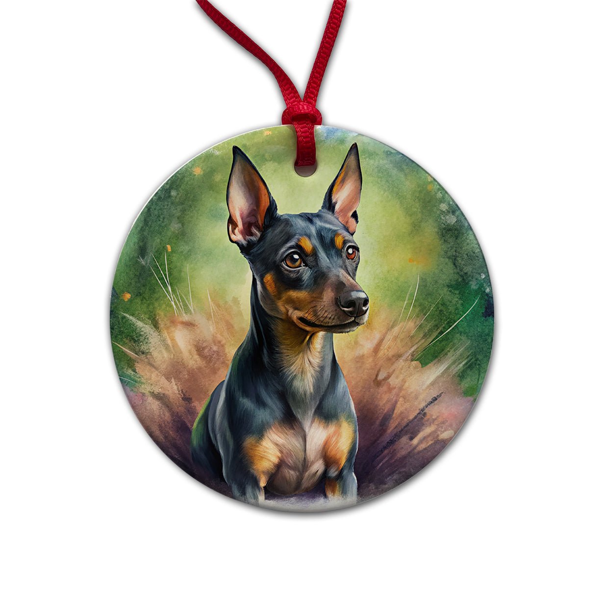 Miniature Pinscher Dog Illustration Round Ceramic Holiday Christmas Tree Ornament