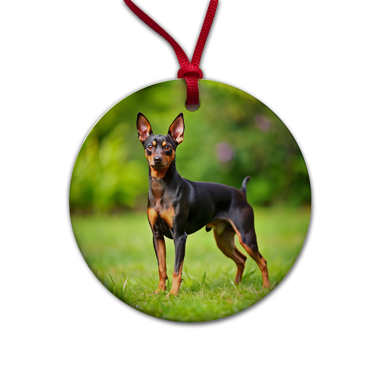 Miniature Pinscher Dog Photo Round Ceramic Holiday Christmas Tree Ornament