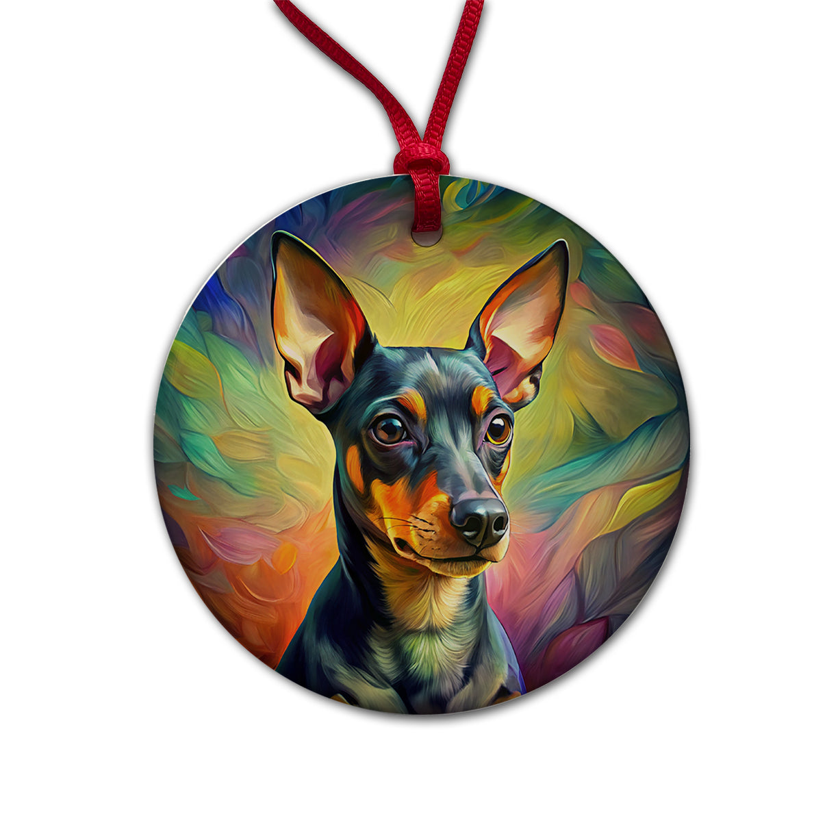 Miniature Pinscher Dog Pop Art Round Ceramic Holiday Christmas Tree Ornament