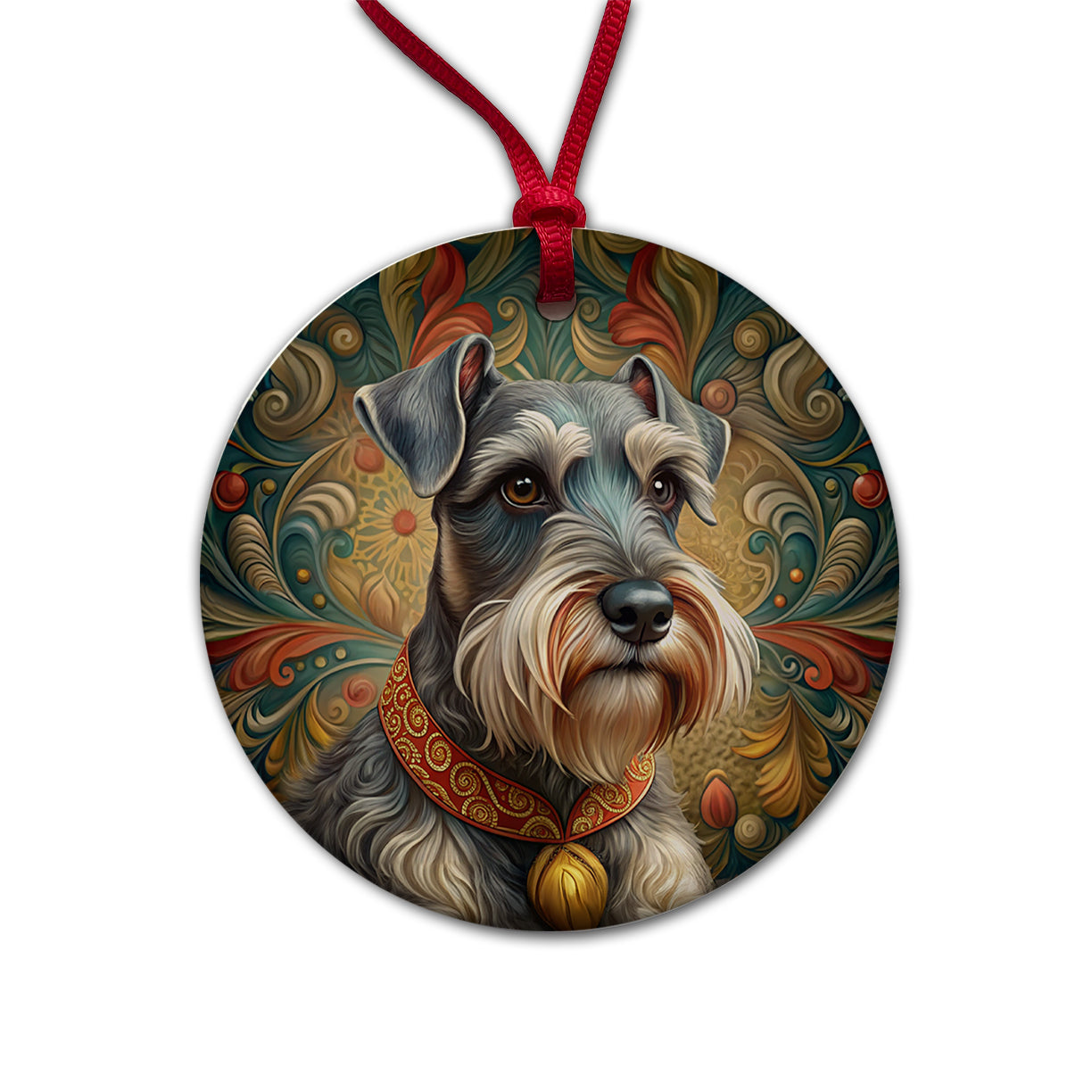 Miniature Schnauzer Dog Art Nouveau Round Ceramic Holiday Christmas Tree Ornament