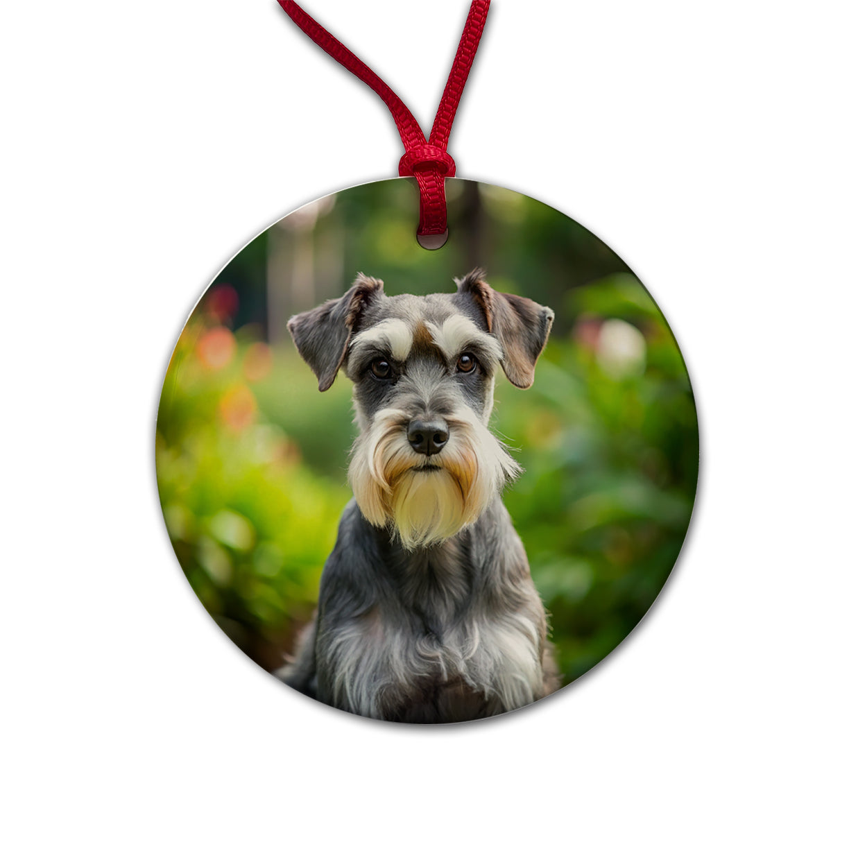 Miniature Schnauzer Dog Photo Round Ceramic Holiday Christmas Tree Ornament