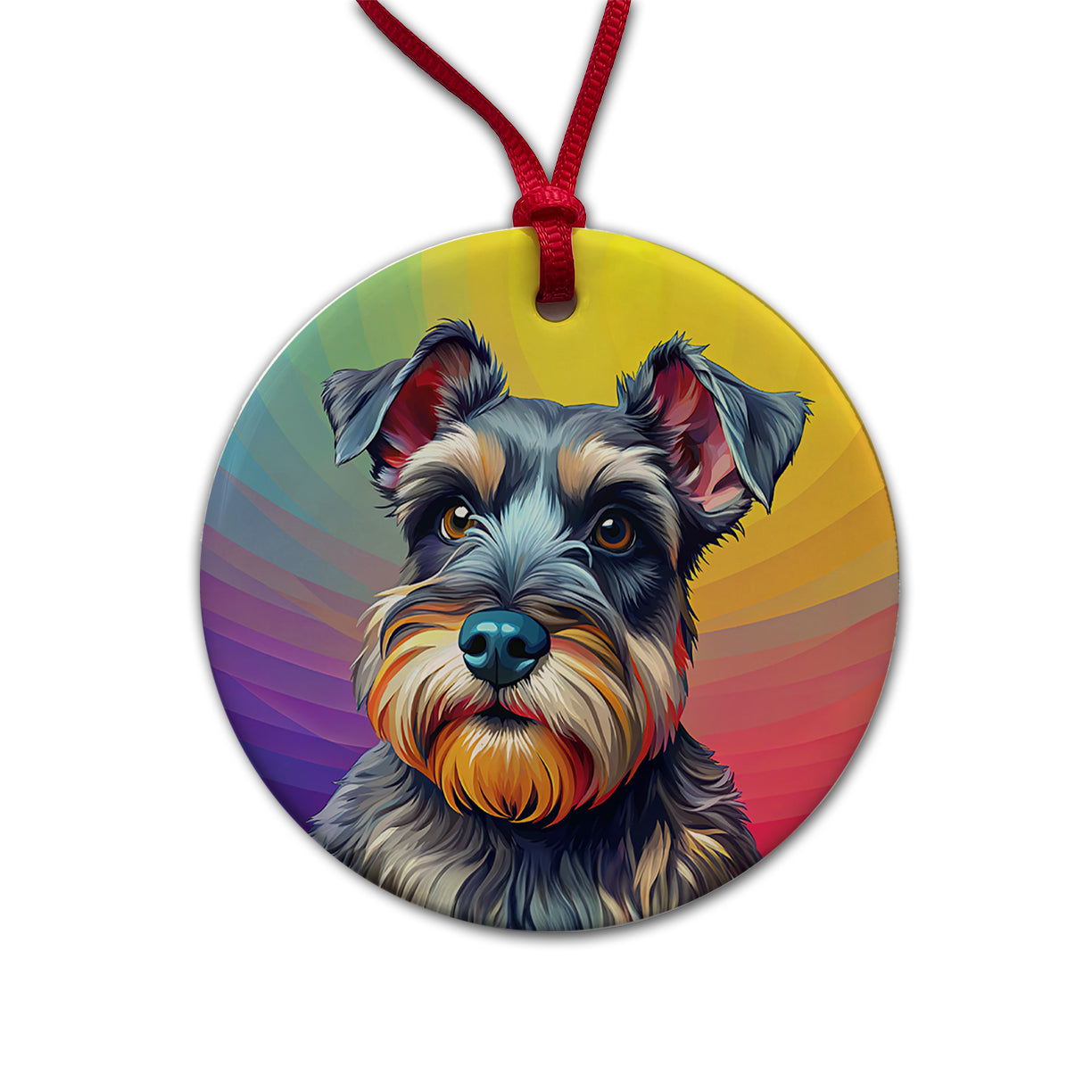 Miniature Schnauzer Dog Pop Art Round Ceramic Holiday Christmas Tree Ornament