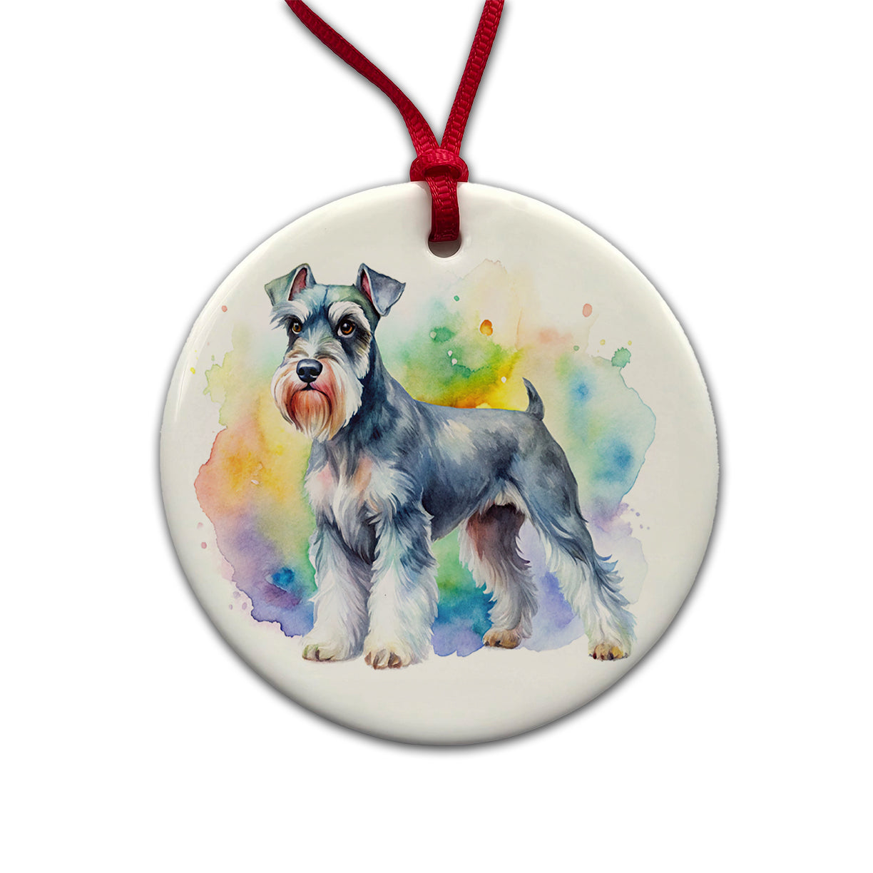 Miniature Schnauzer Dog Watercolor Style Round Ceramic Holiday Christmas Tree Ornament