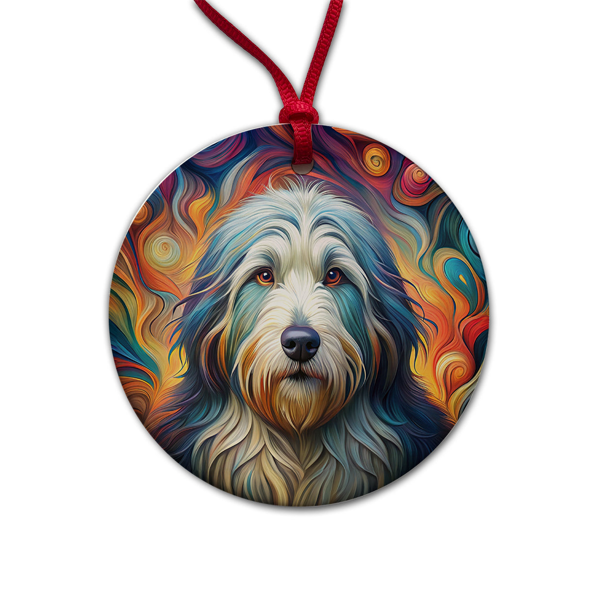 Old English Sheepdog Dog Abstract Art Round Ceramic Holiday Christmas Tree Ornament