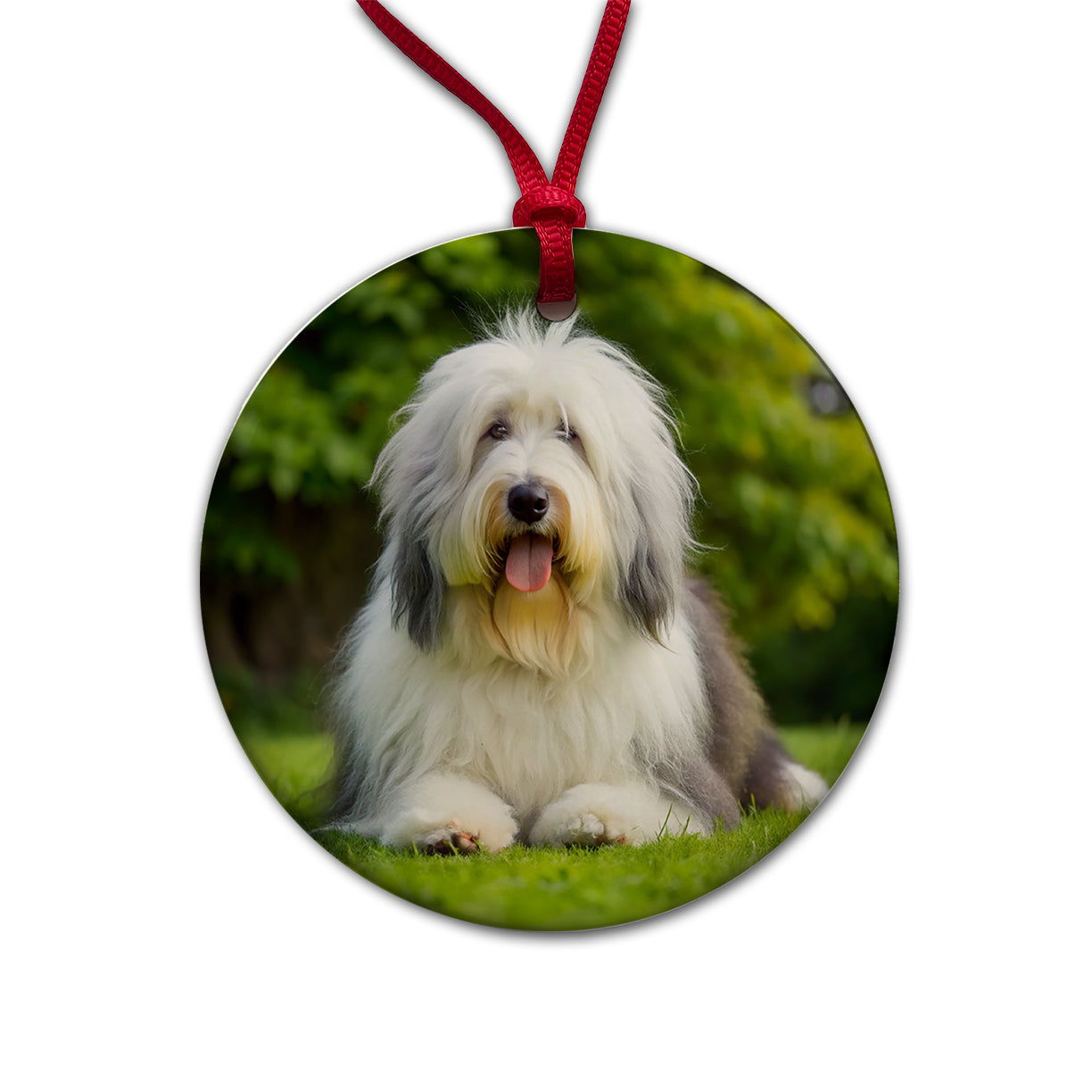 Old English Sheepdog Dog Photo Round Ceramic Holiday Christmas Tree Ornament