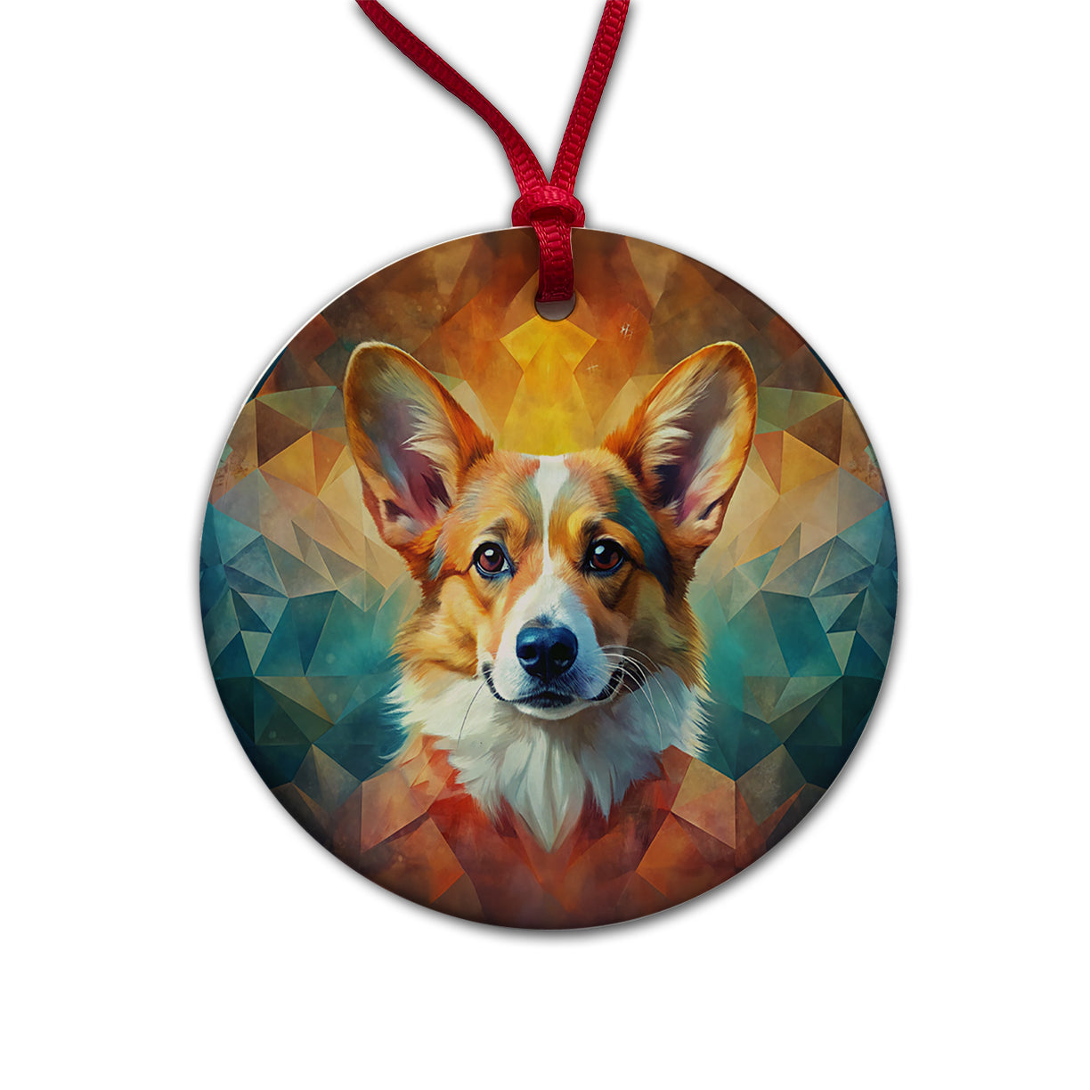 Pembroke Welsh Corgi Dog Abstract Art Round Ceramic Holiday Christmas Tree Ornament