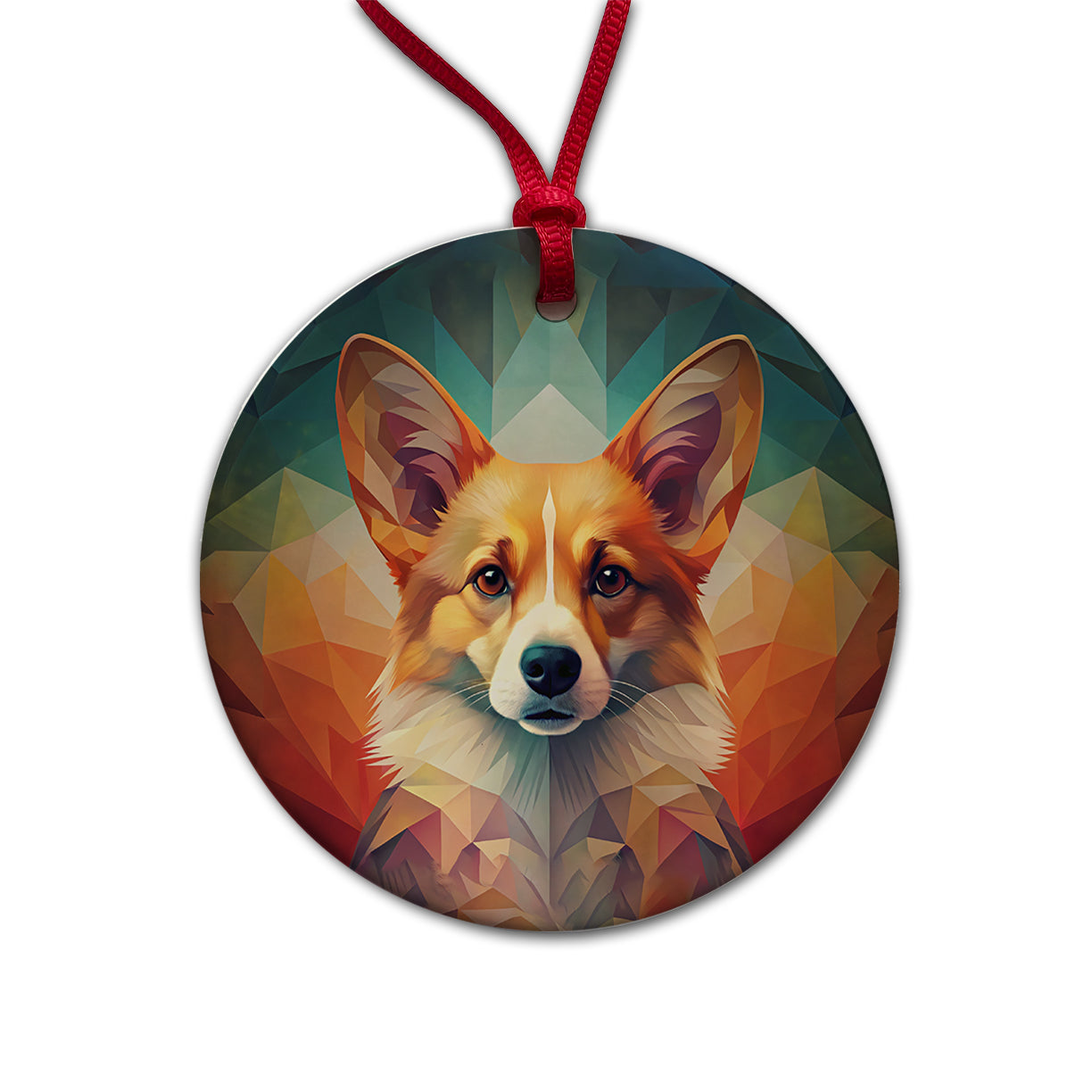 Pembroke Welsh Corgi Dog Abstract Stylized Art Round Ceramic Holiday Christmas Tree Ornament