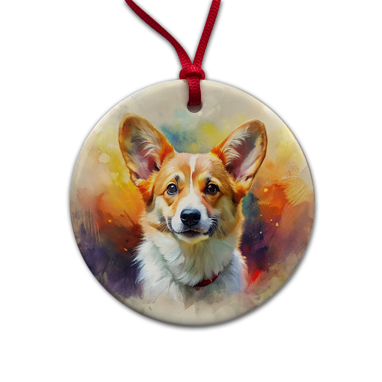 Pembroke Welsh Corgi Dog Expressionism Art Round Ceramic Holiday Christmas Tree Ornament