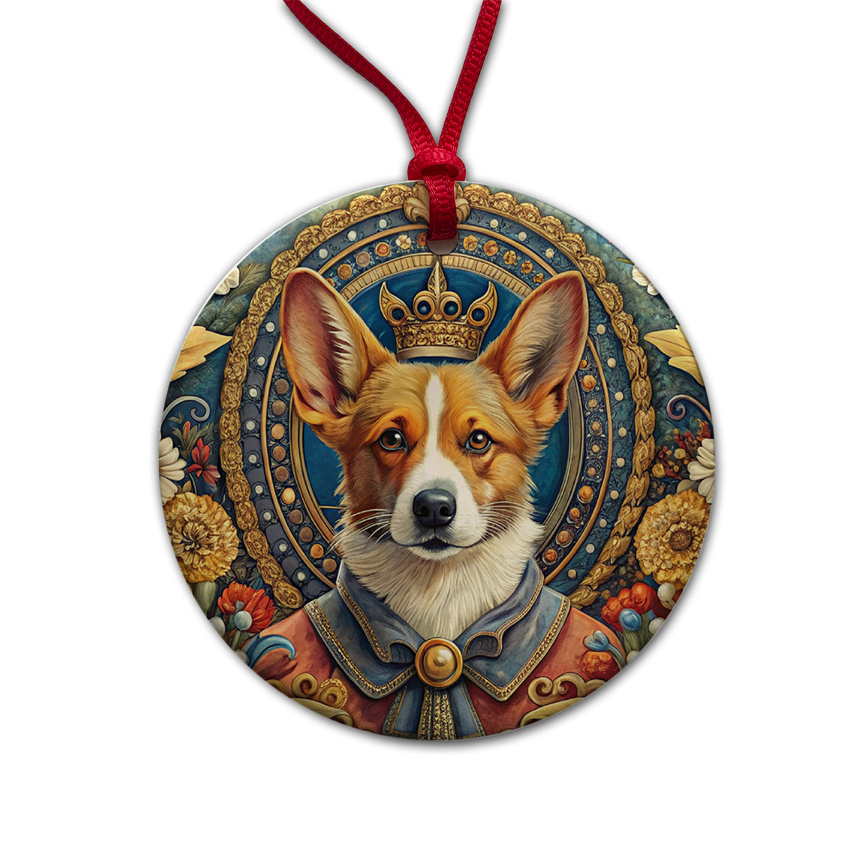 Pembroke Welsh Corgi Dog French Bohemian Art Round Ceramic Holiday Christmas Tree Ornament