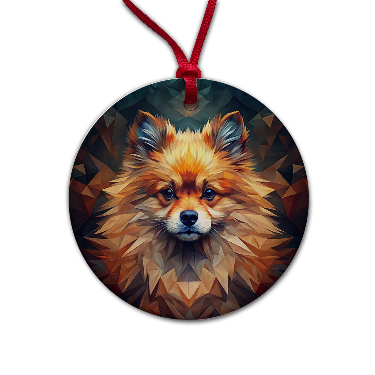 Pomeranian Dog Abstract Art Round Ceramic Holiday Christmas Tree Ornament