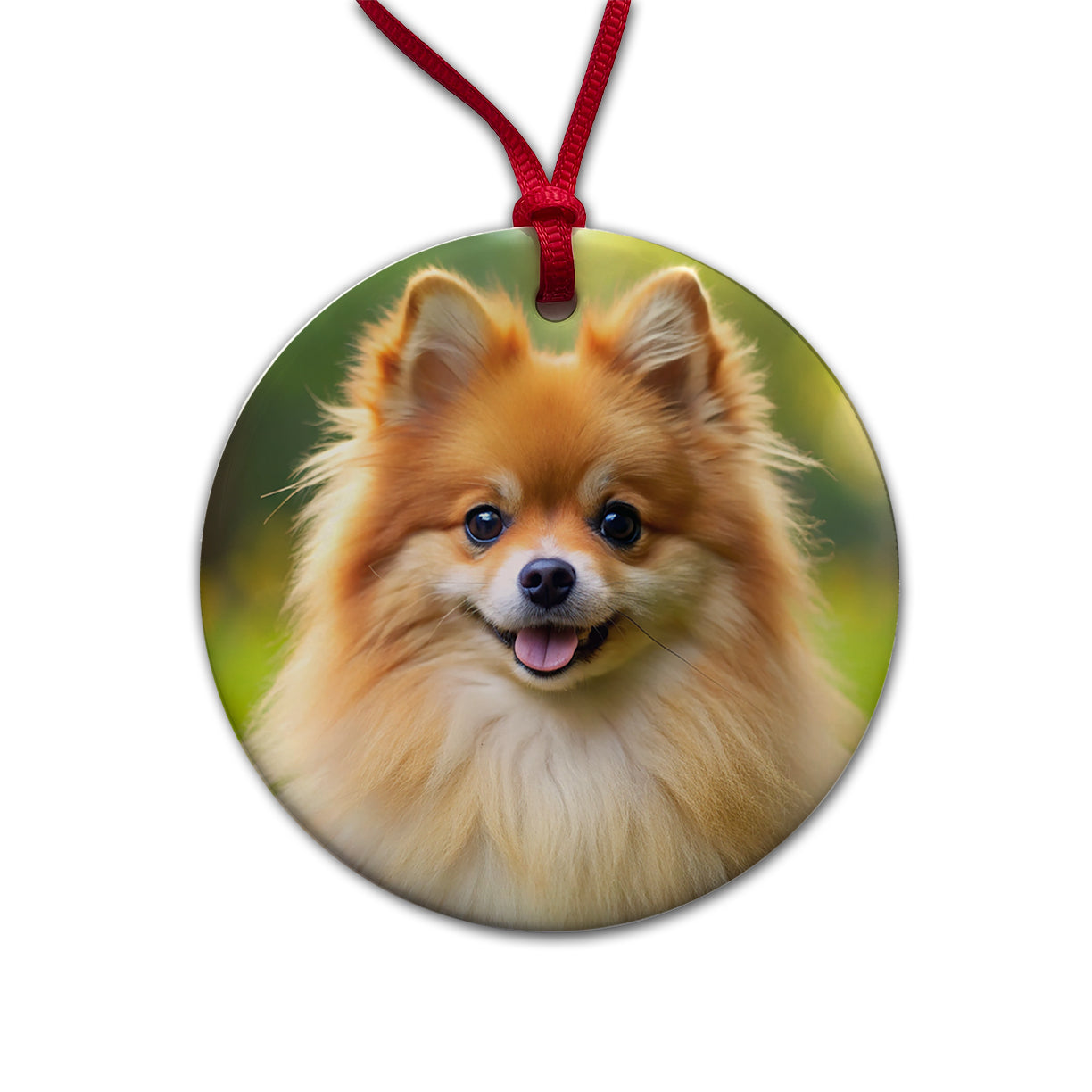 Pomeranian Dog Photo Round Ceramic Holiday Christmas Tree Ornament