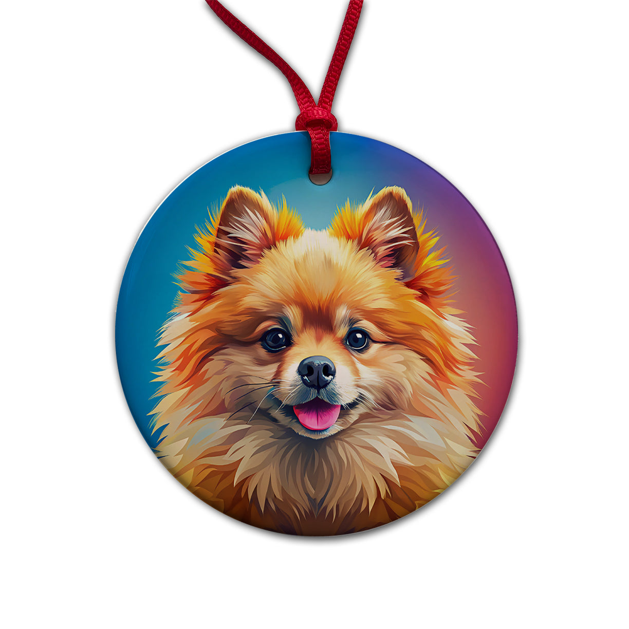 Pomeranian Dog Pop Art Round Ceramic Holiday Christmas Tree Ornament
