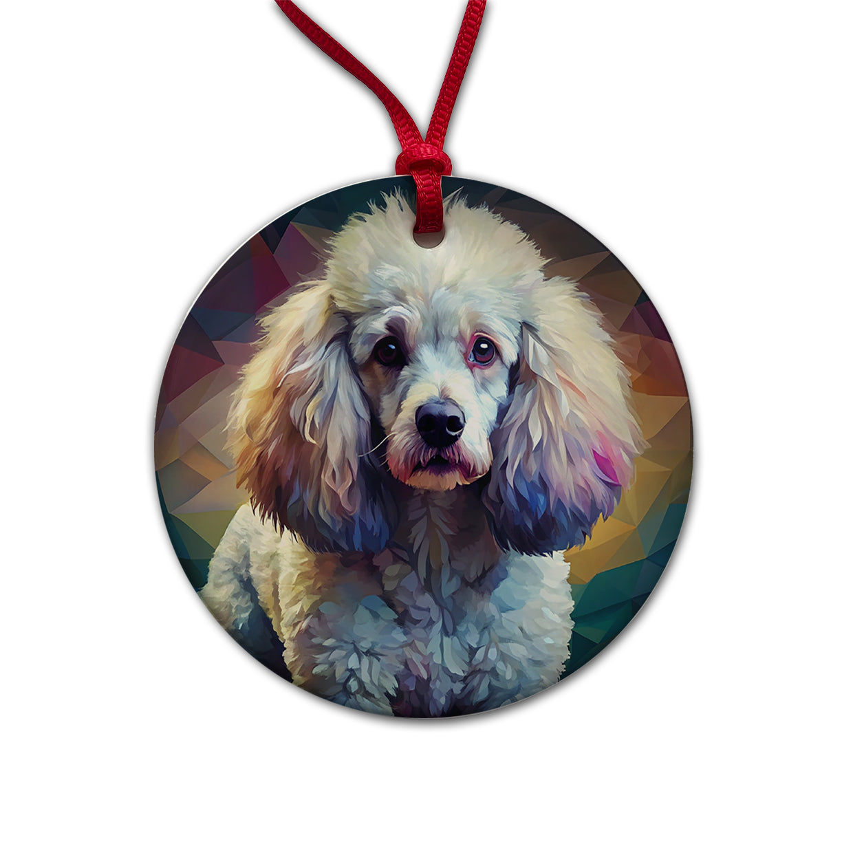 Poodle Dog Abstract Stylized Art Round Ceramic Holiday Christmas Tree Ornament