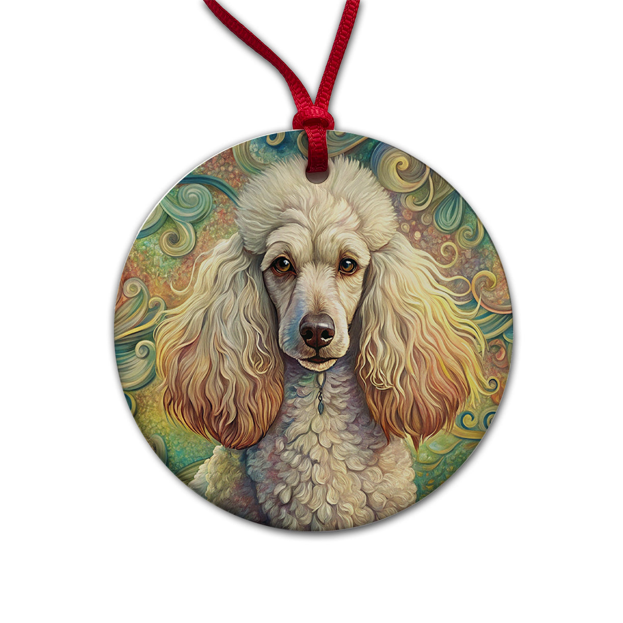 Poodle Dog Art Nouveau Round Ceramic Holiday Christmas Tree Ornament