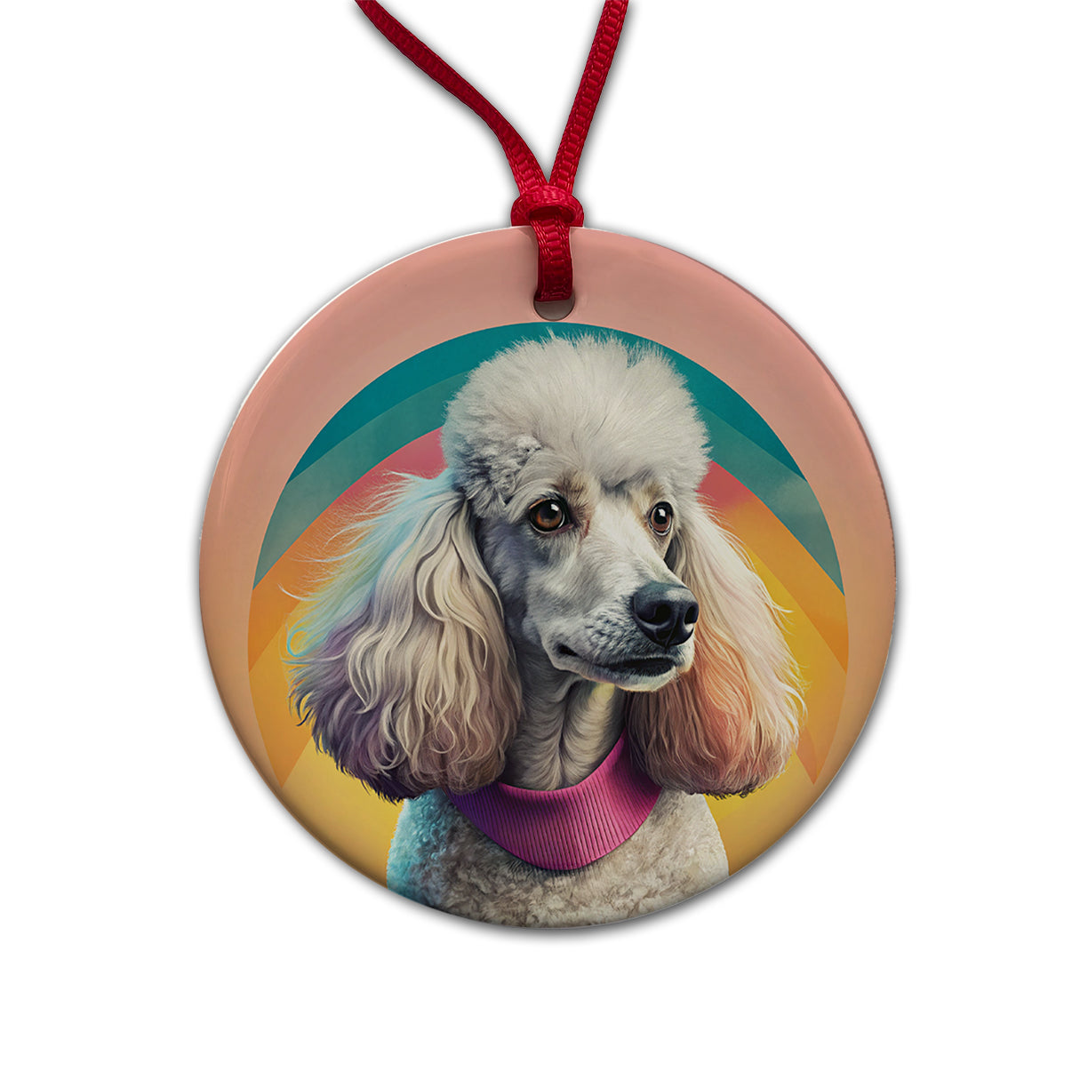 Poodle Dog Contemporary Art Round Ceramic Holiday Christmas Tree Ornament