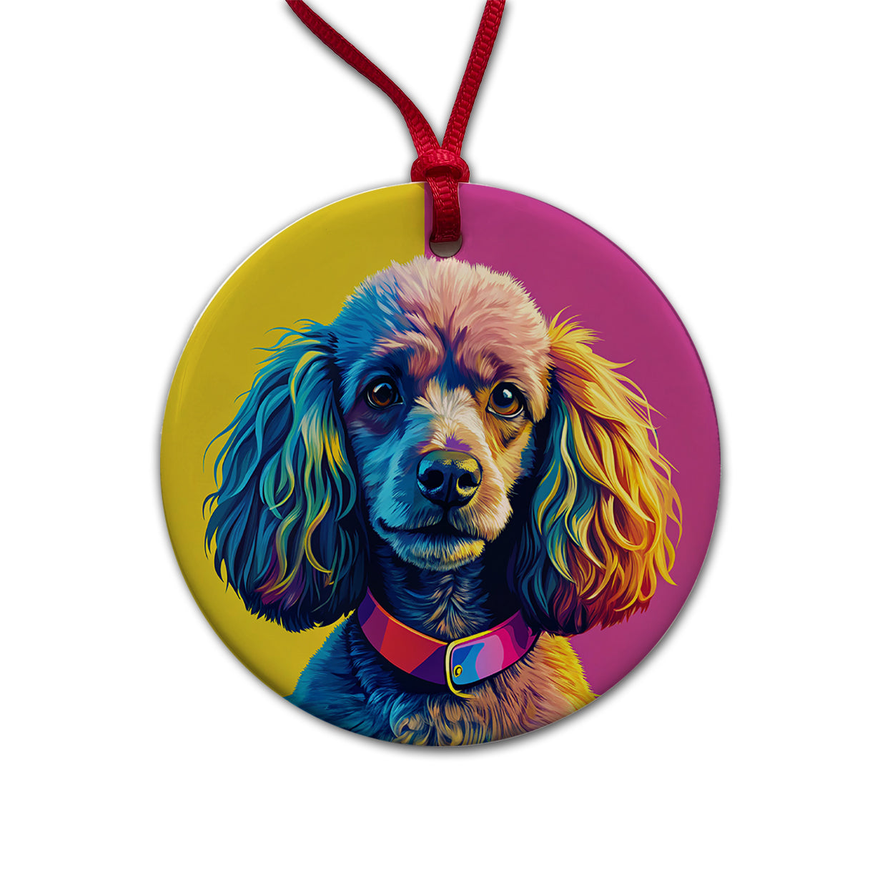 Poodle Dog Pop Art Round Ceramic Holiday Christmas Tree Ornament