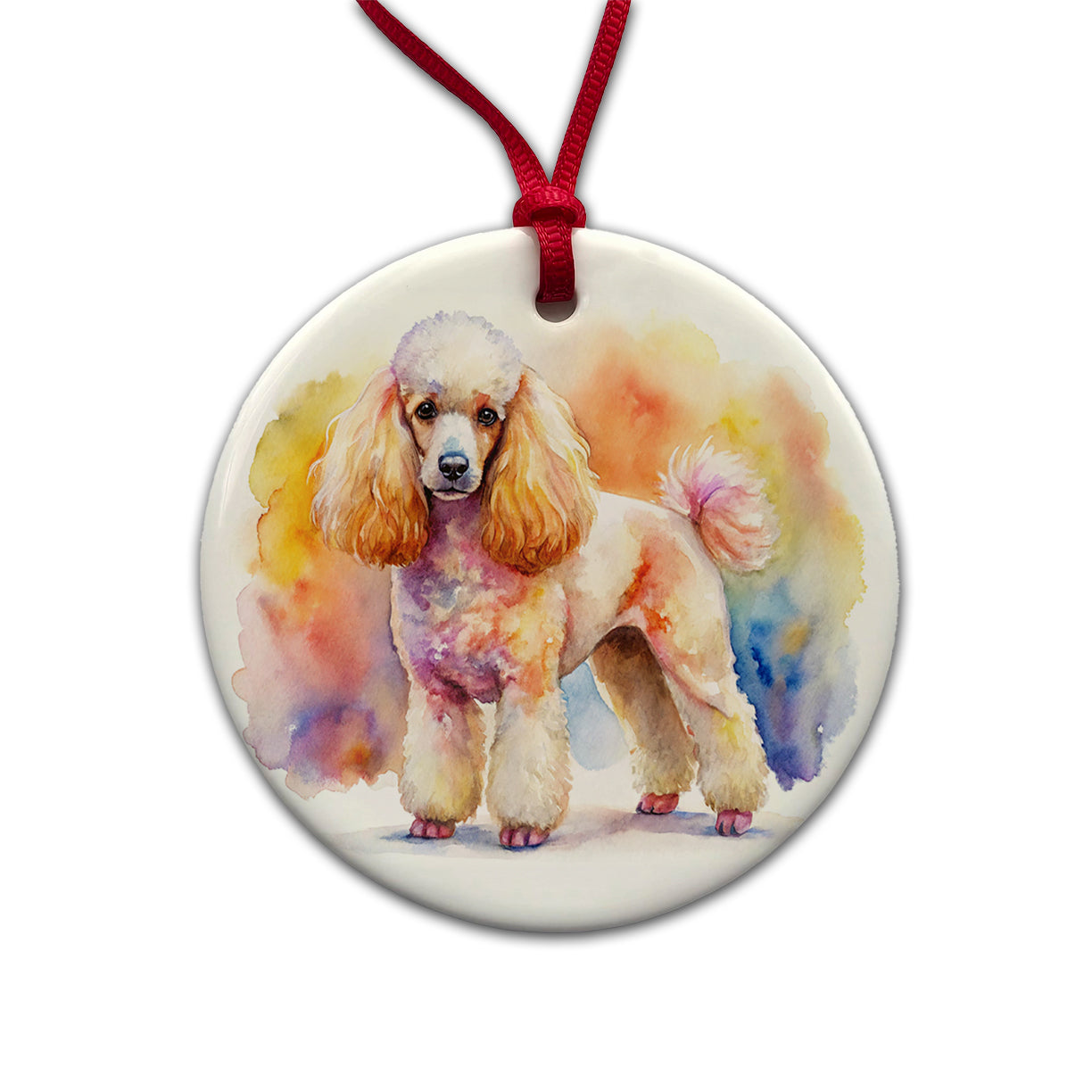 Poodle Dog Watercolor Style Round Ceramic Holiday Christmas Tree Ornament