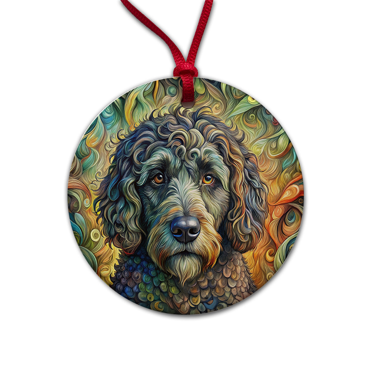 Portuguese Water Dog Abstract Art Round Ceramic Holiday Christmas Tree Ornament