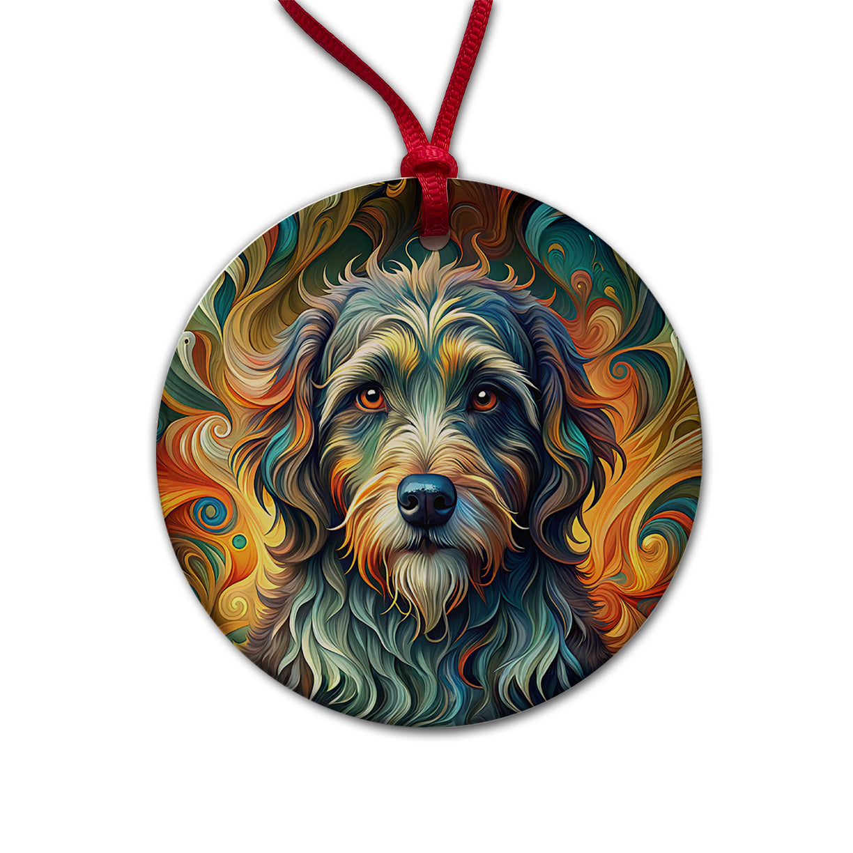 Portuguese Water Dog Abstract Stylized Art Round Ceramic Holiday Christmas Tree Ornament