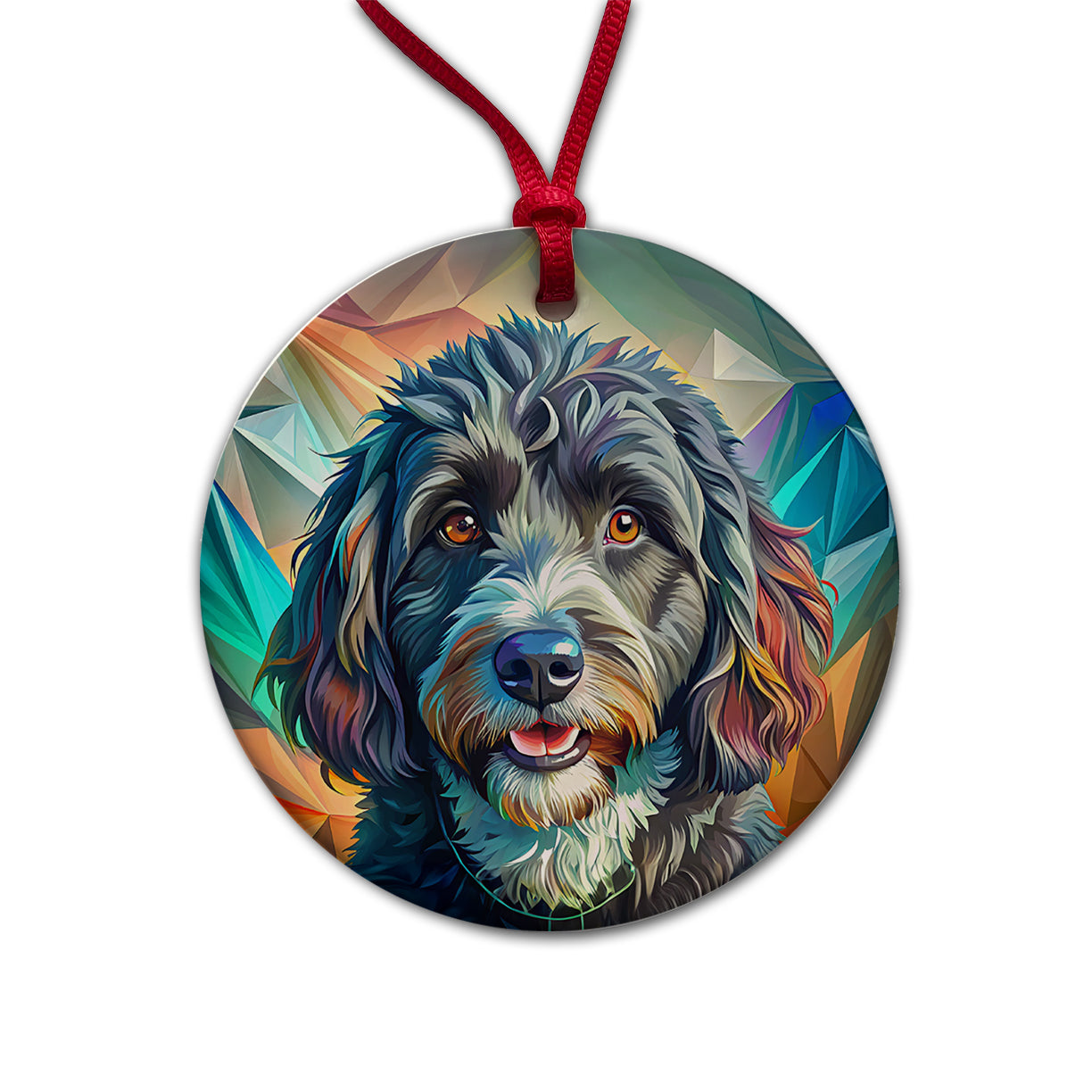 Portuguese Water Dog Pop Art Round Ceramic Holiday Christmas Tree Ornament