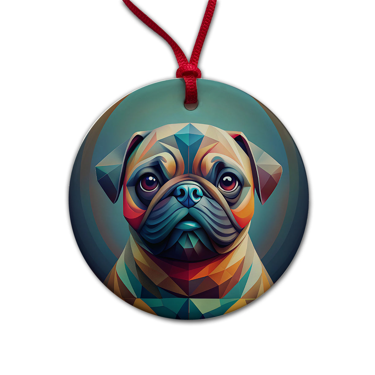 Pug Dog Abstract Stylized Art Round Ceramic Holiday Christmas Tree Ornament