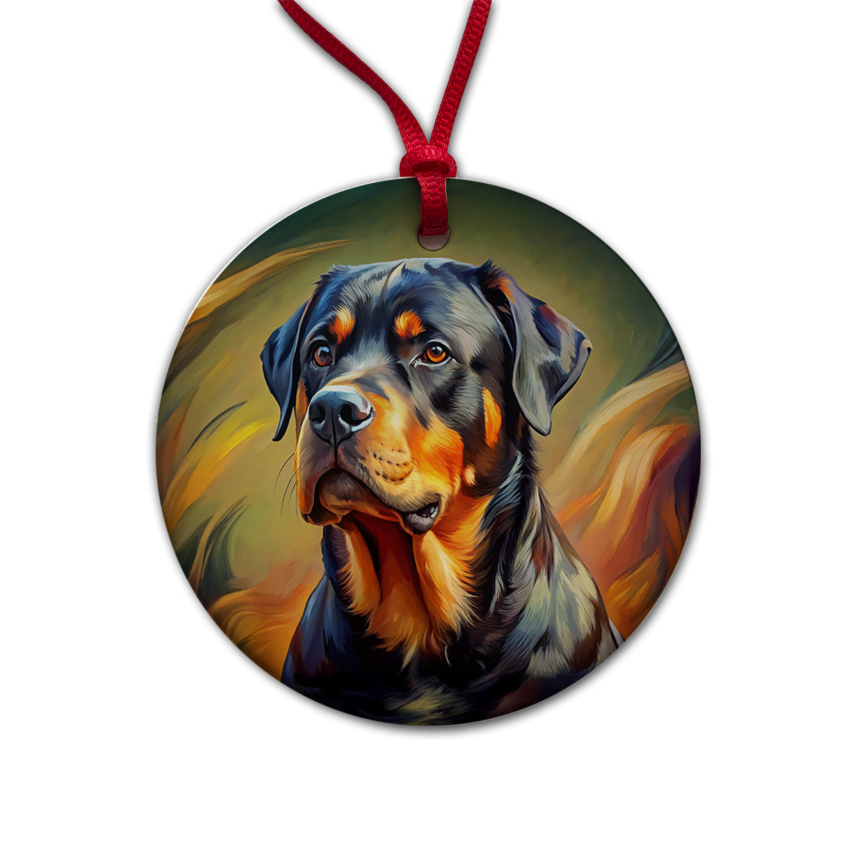 Rottweiler Dog Expressionism Art Round Ceramic Holiday Christmas Tree Ornament
