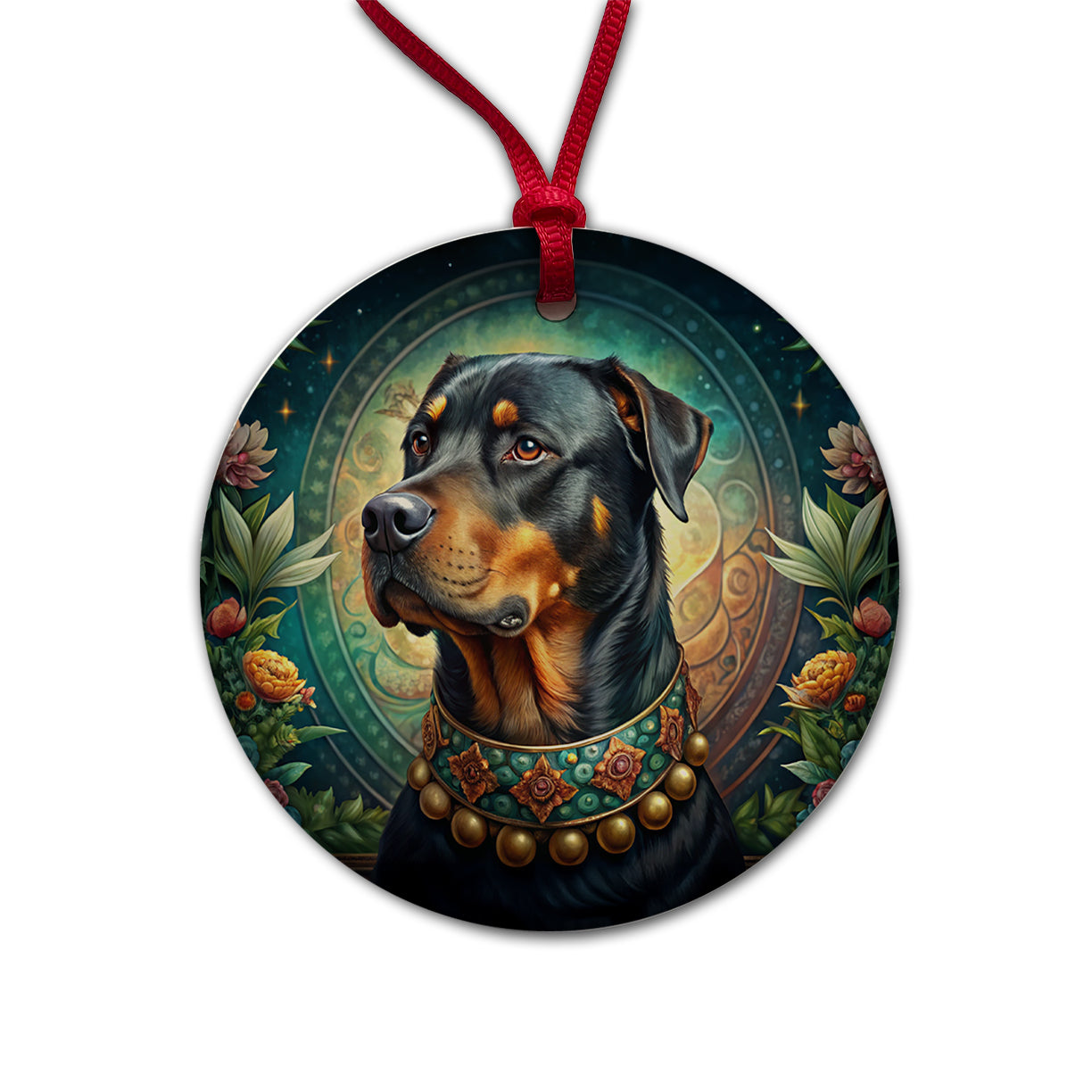 Rottweiler Dog French Bohemian Art Round Ceramic Holiday Christmas Tree Ornament
