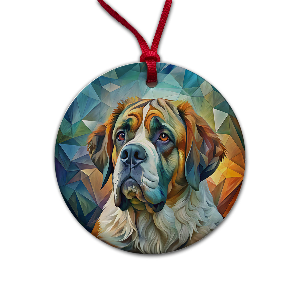 Saint Bernard Dog Abstract Art Round Ceramic Holiday Christmas Tree Ornament