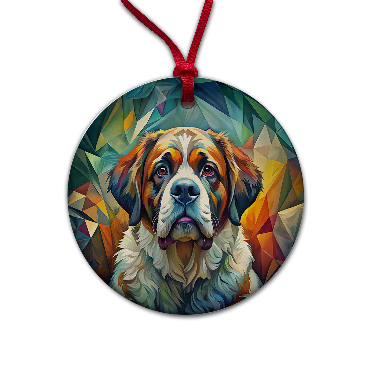 Saint Bernard Dog Abstract Stylized Art Round Ceramic Holiday Christmas Tree Ornament