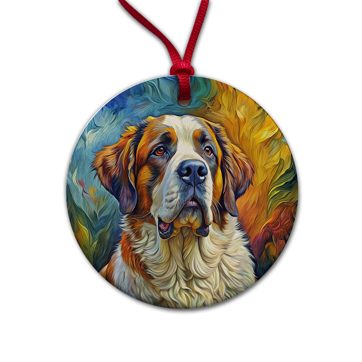 Saint Bernard Dog Expressionism Art Round Ceramic Holiday Christmas Tree Ornament