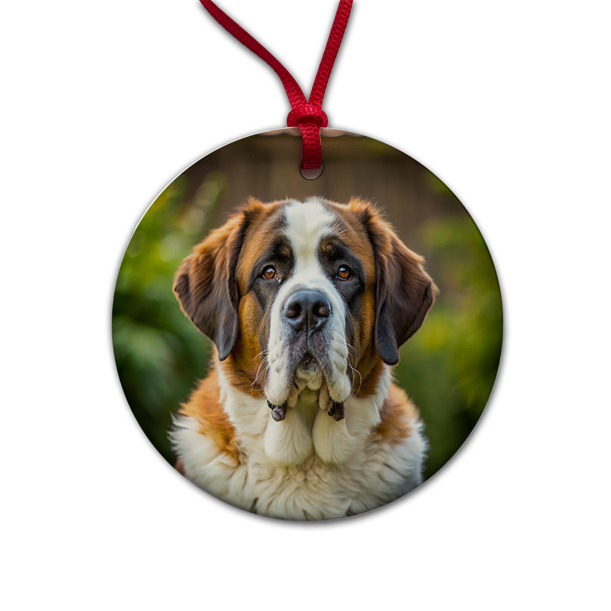 Saint Bernard Dog Photo Round Ceramic Holiday Christmas Tree Ornament
