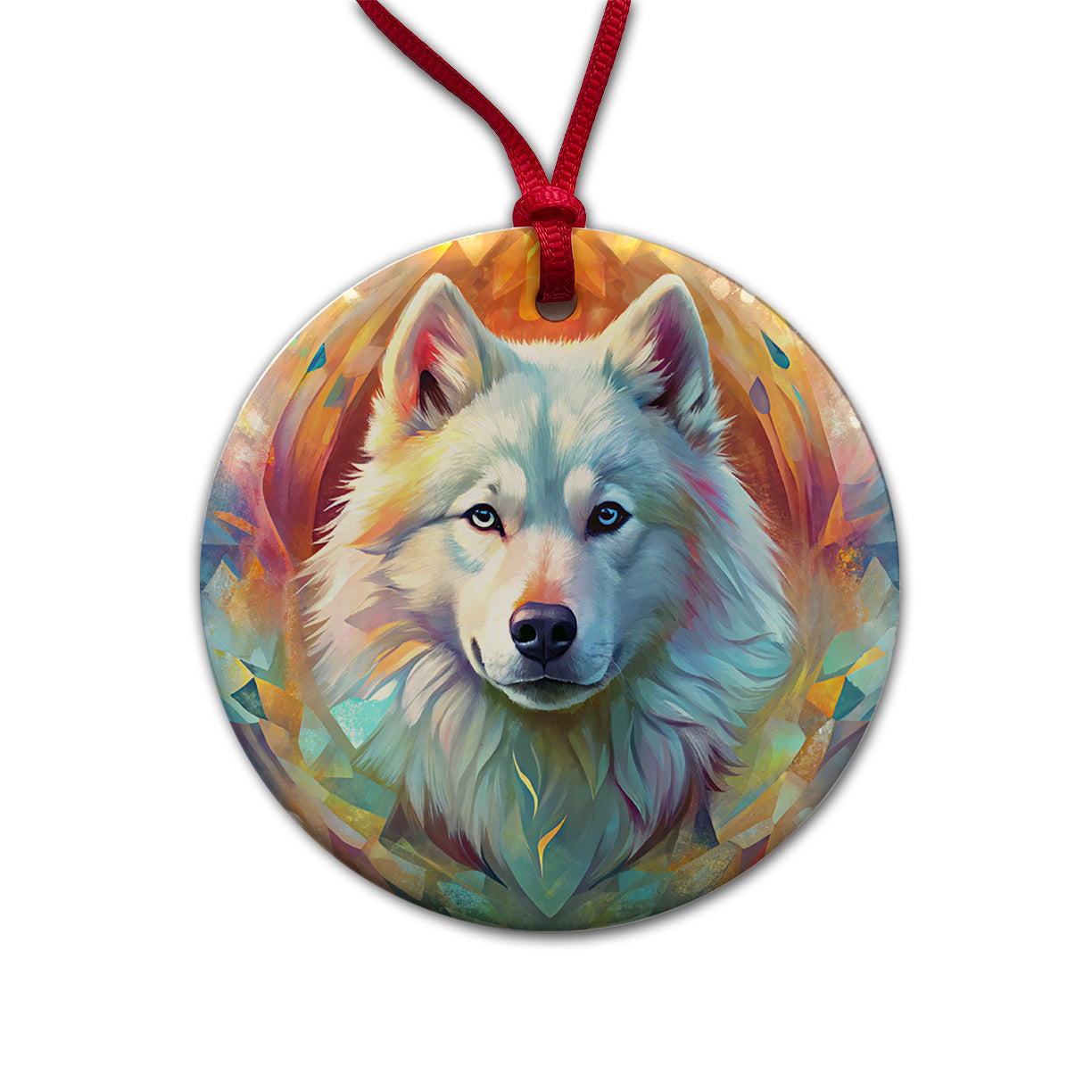 Samoyed Dog Abstract Art Round Ceramic Holiday Christmas Tree Ornament