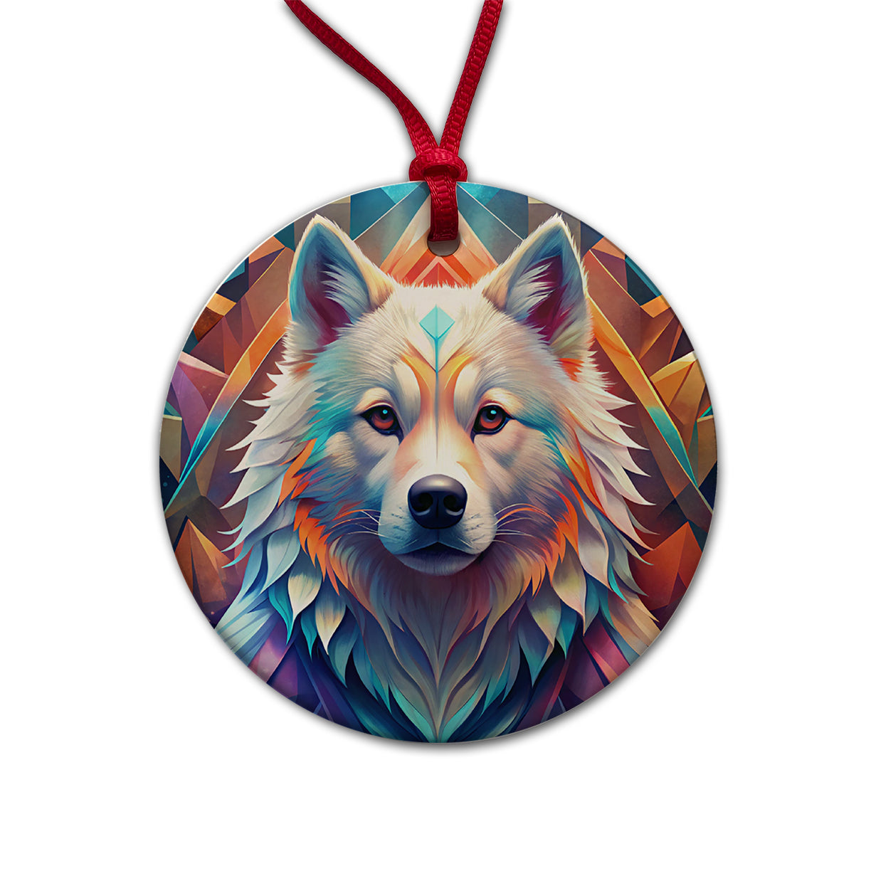 Samoyed Dog Abstract Stylized Art Round Ceramic Holiday Christmas Tree Ornament