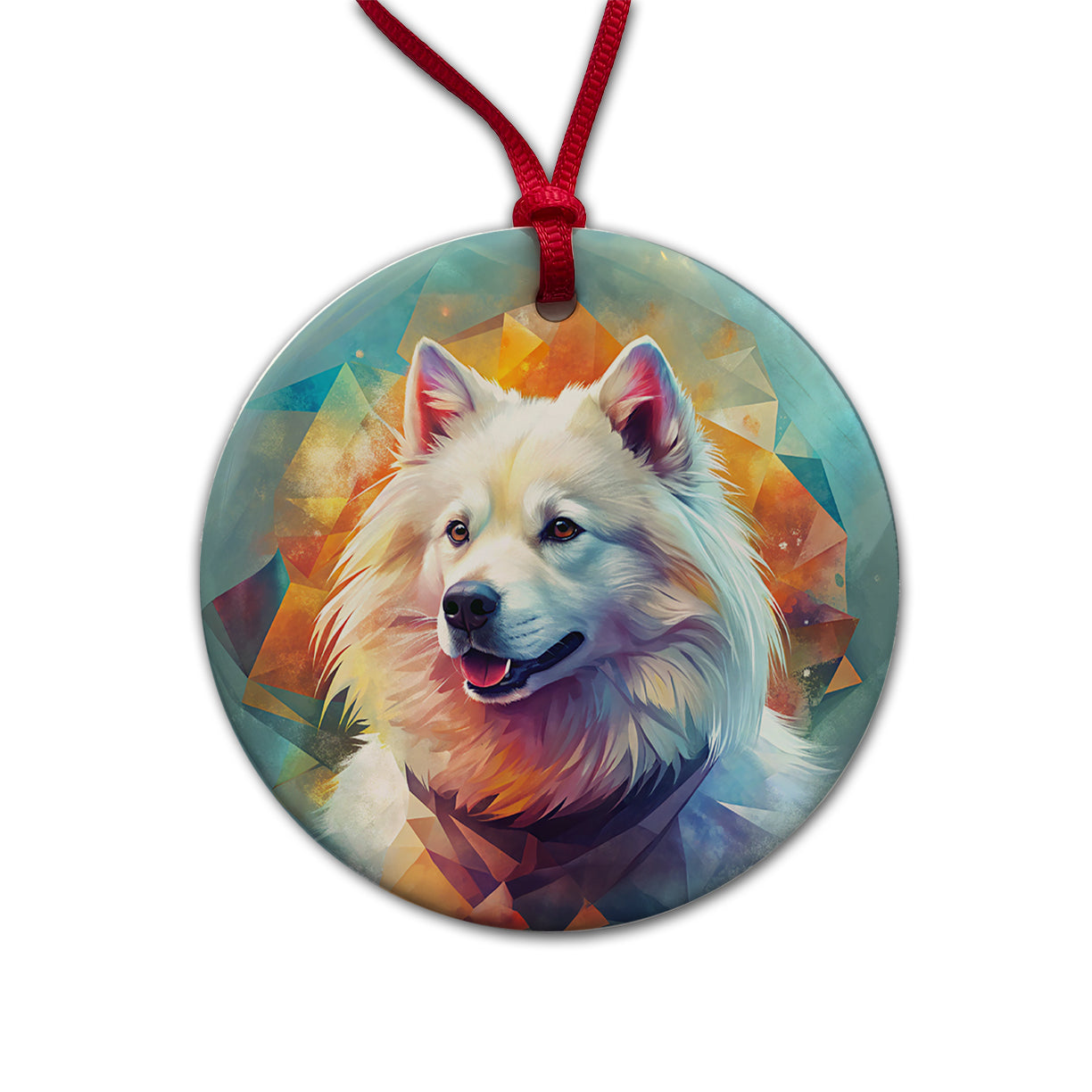 Samoyed Dog Contemporary Art Round Ceramic Holiday Christmas Tree Ornament
