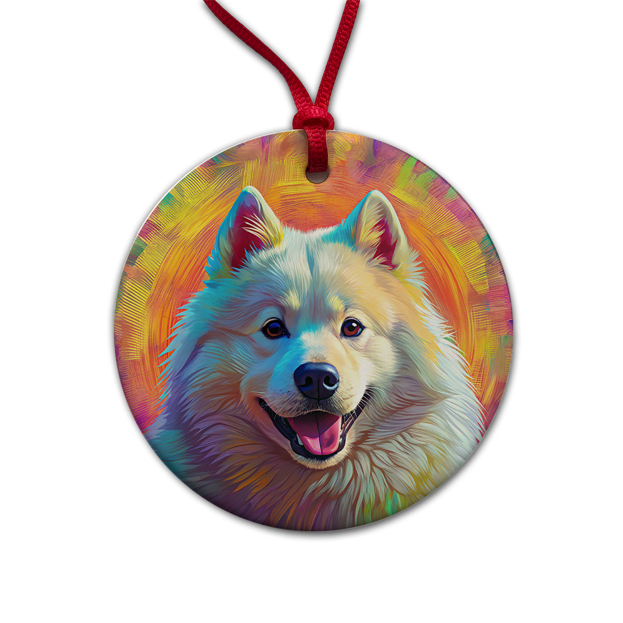 Samoyed Dog Pop Art Round Ceramic Holiday Christmas Tree Ornament