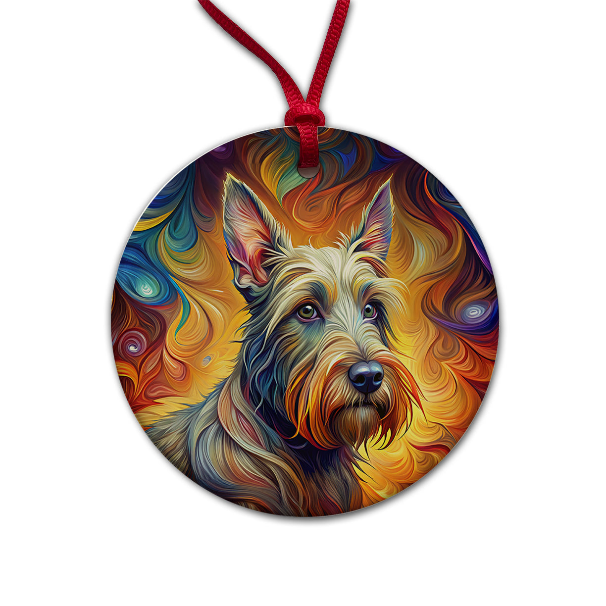 Scottish Terrier Dog Expressionism Art Round Ceramic Holiday Christmas Tree Ornament