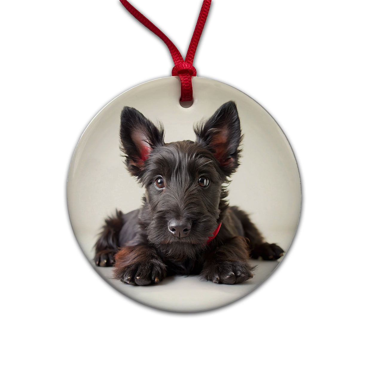Scottish Terrier Dog Puppy Photo Round Ceramic Holiday Christmas Tree Ornament