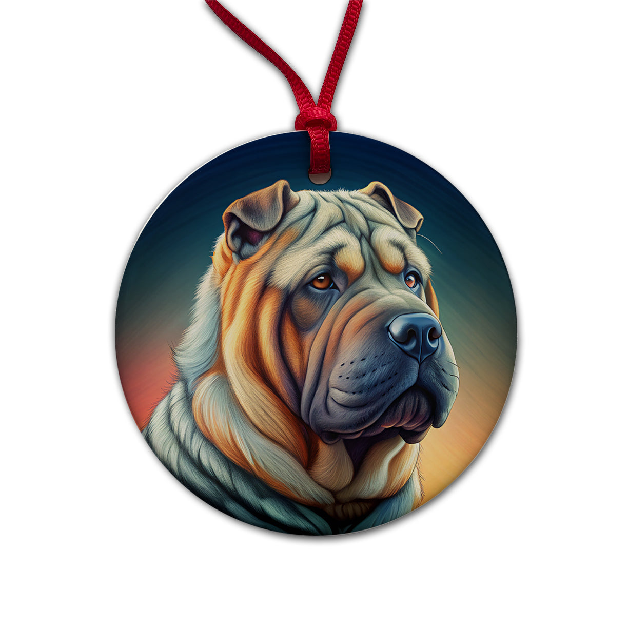 Shar Pei Dog Art Nouveau Round Ceramic Holiday Christmas Tree Ornament