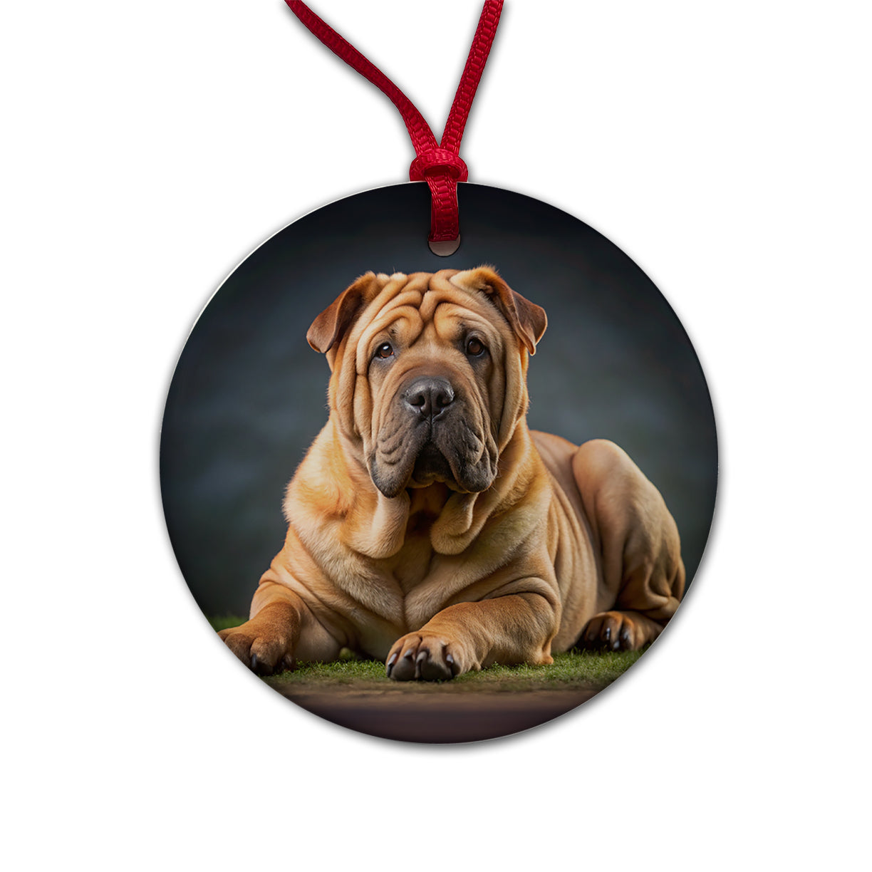 Shar Pei Dog Photo Round Ceramic Holiday Christmas Tree Ornament