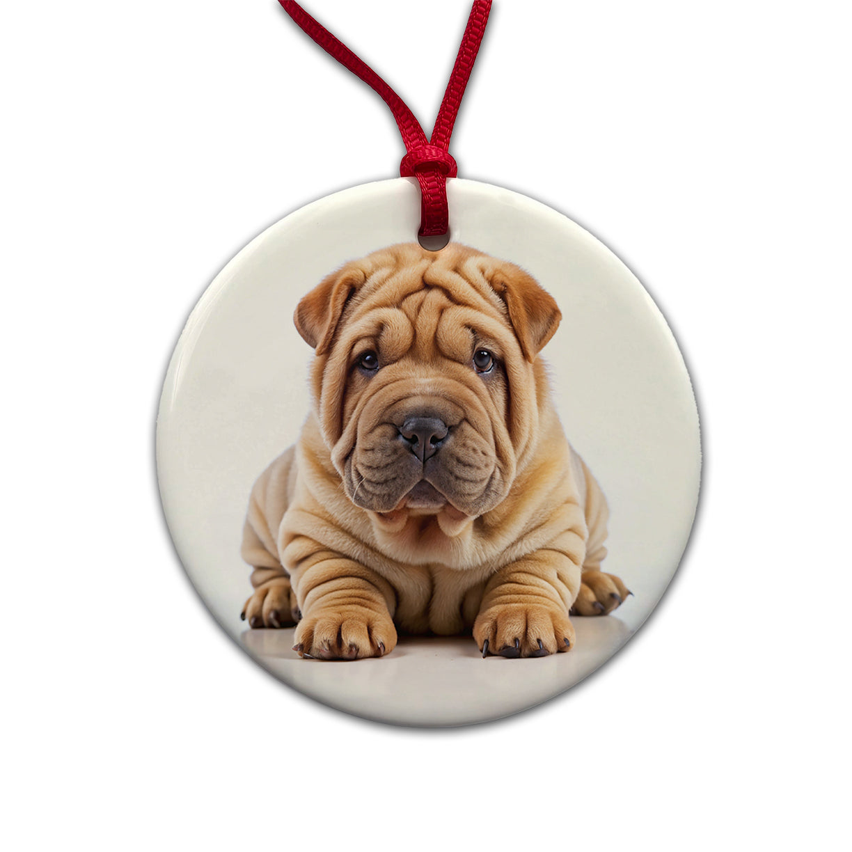 Shar Pei Dog Puppy Photo Round Ceramic Holiday Christmas Tree Ornament