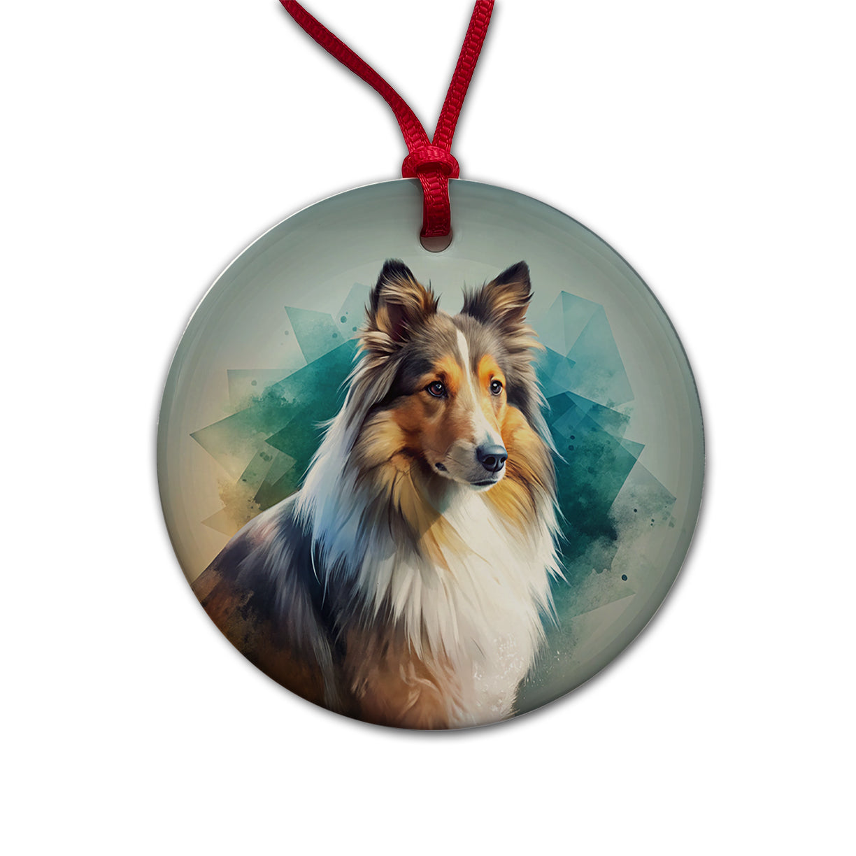 Shetland Sheepdog Sheltie Dog Contemporary Art Round Ceramic Holiday Christmas Tree Ornament