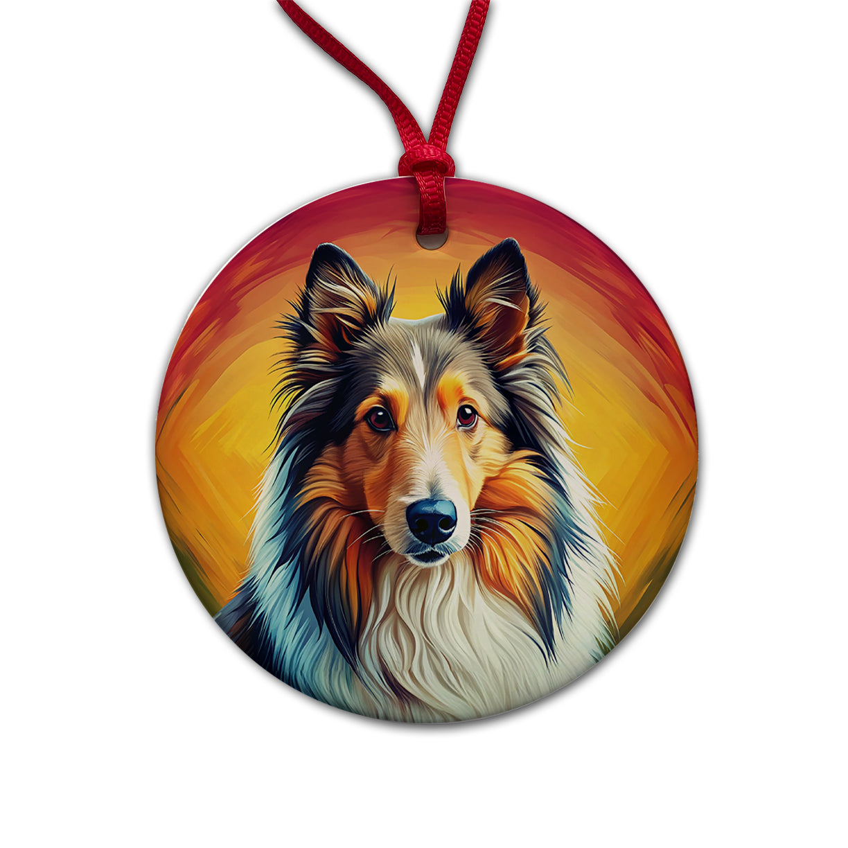 Shetland Sheepdog Sheltie Dog Pop Art Round Ceramic Holiday Christmas Tree Ornament