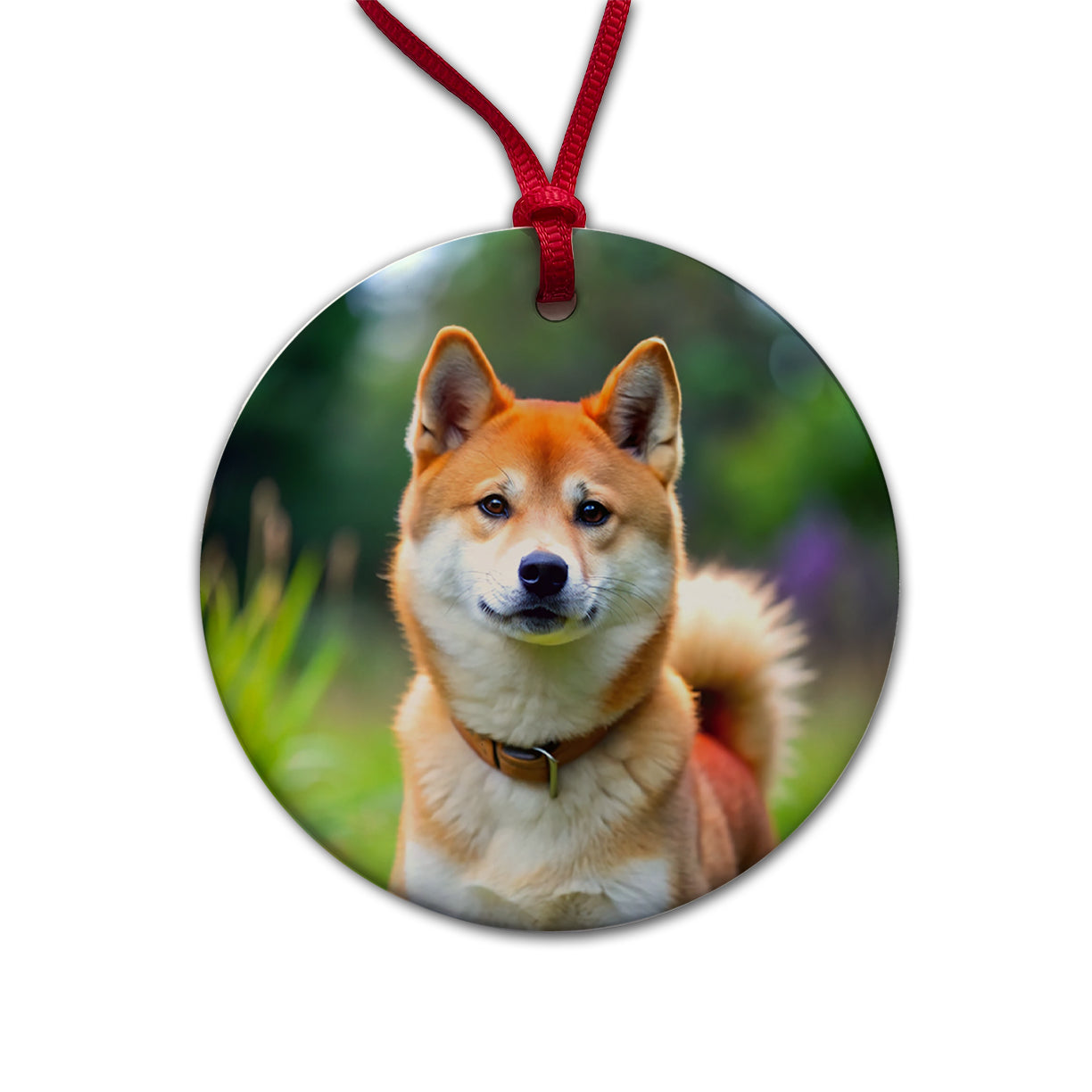 Shiba Inu Dog Photo Round Ceramic Holiday Christmas Tree Ornament