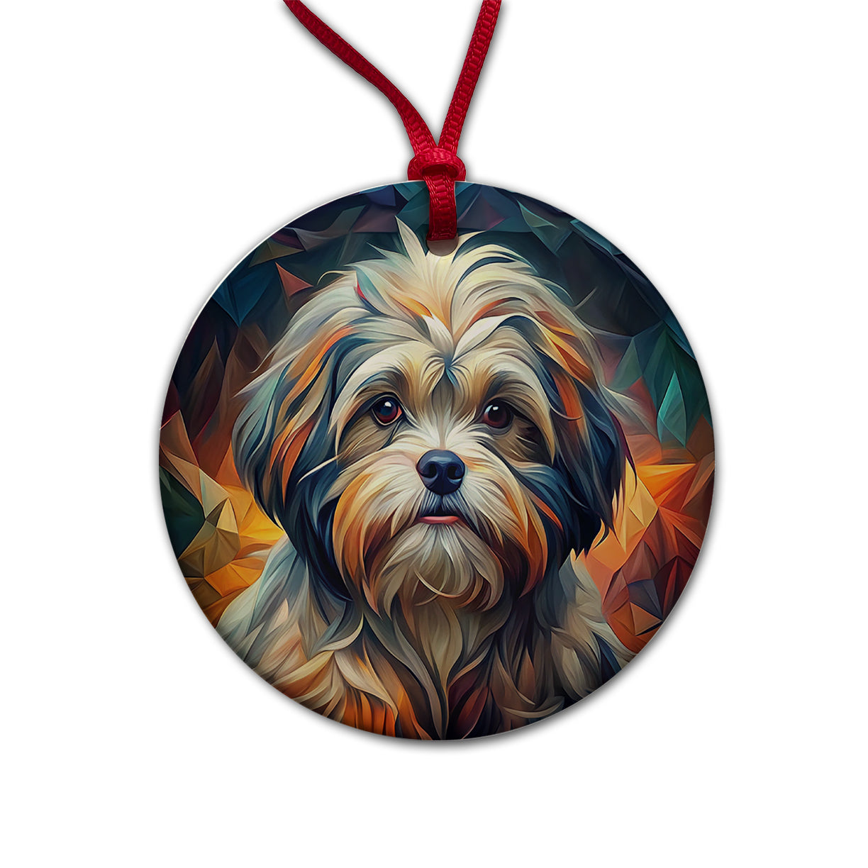 Shih Tzu Dog Abstract Art Round Ceramic Holiday Christmas Tree Ornament