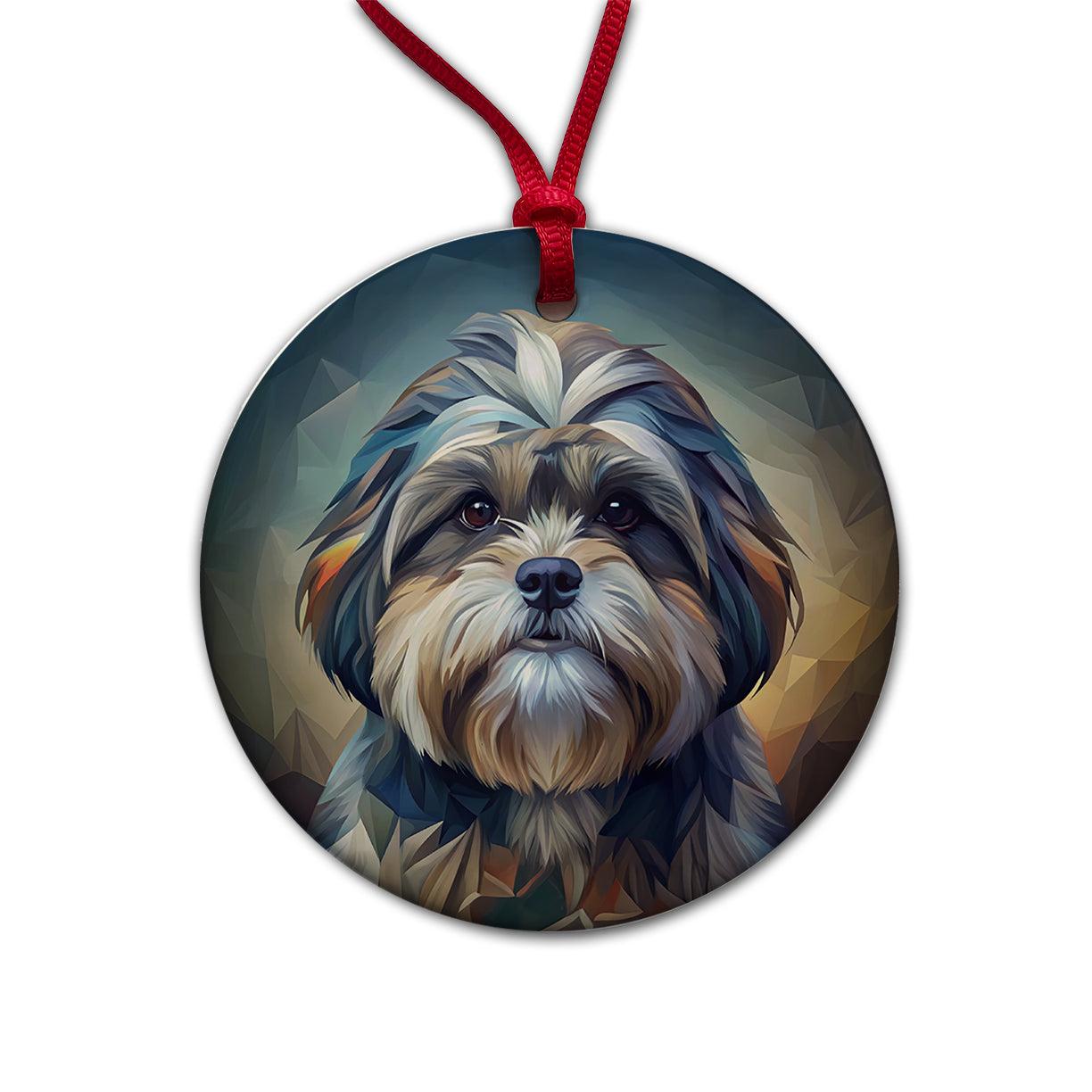 Shih Tzu Dog Abstract Stylized Art Round Ceramic Holiday Christmas Tree Ornament
